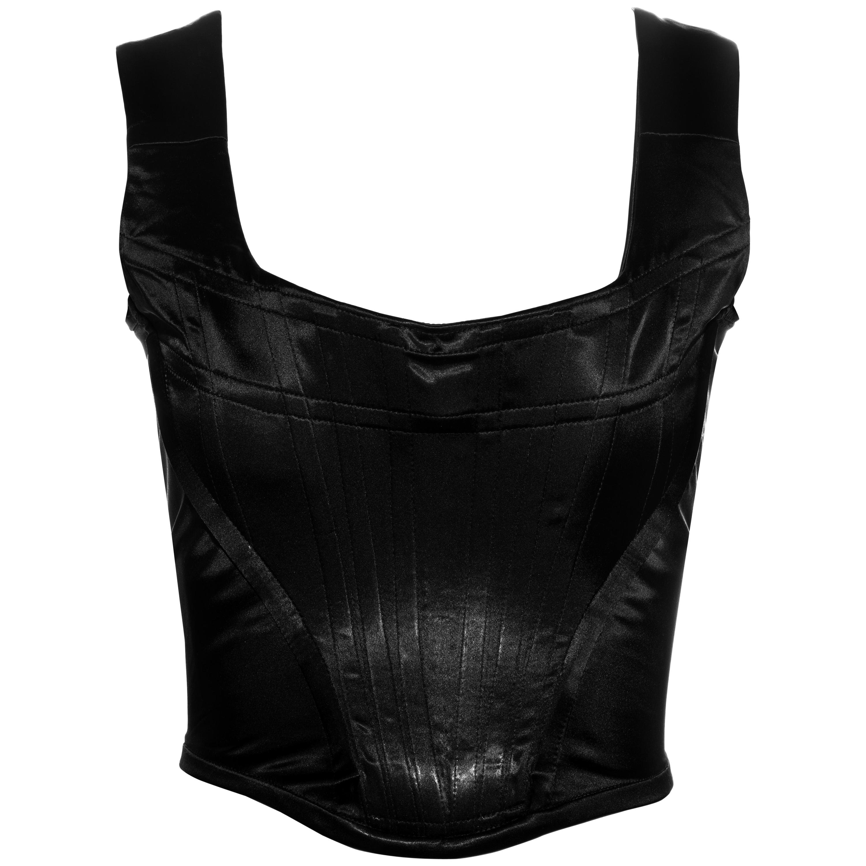 Vivienne Westwood black satin evening corset, c. 1990s For Sale