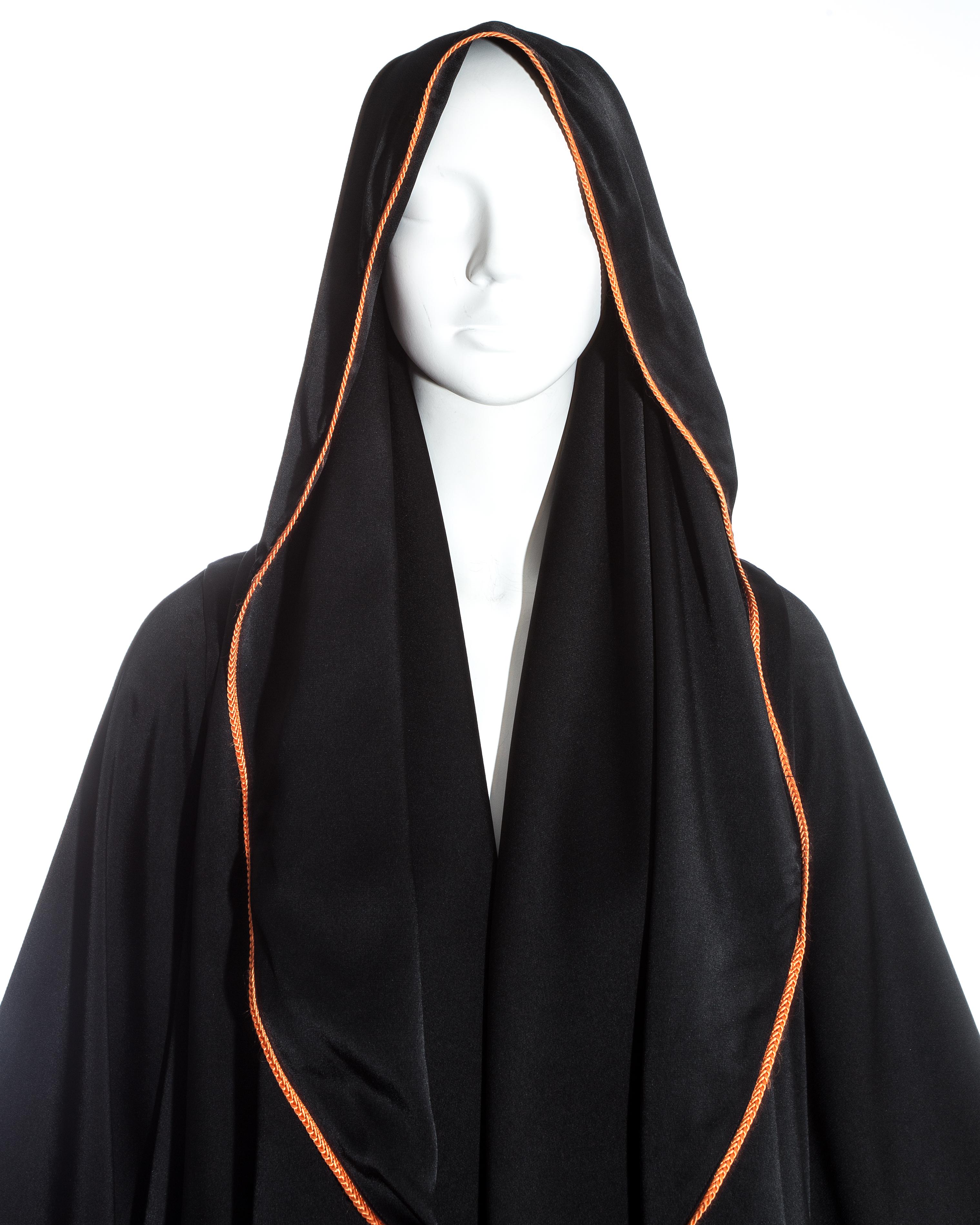 Vivienne Westwood black satin hooded bolero jacket with orange trim, ss 1993 In Excellent Condition In London, GB