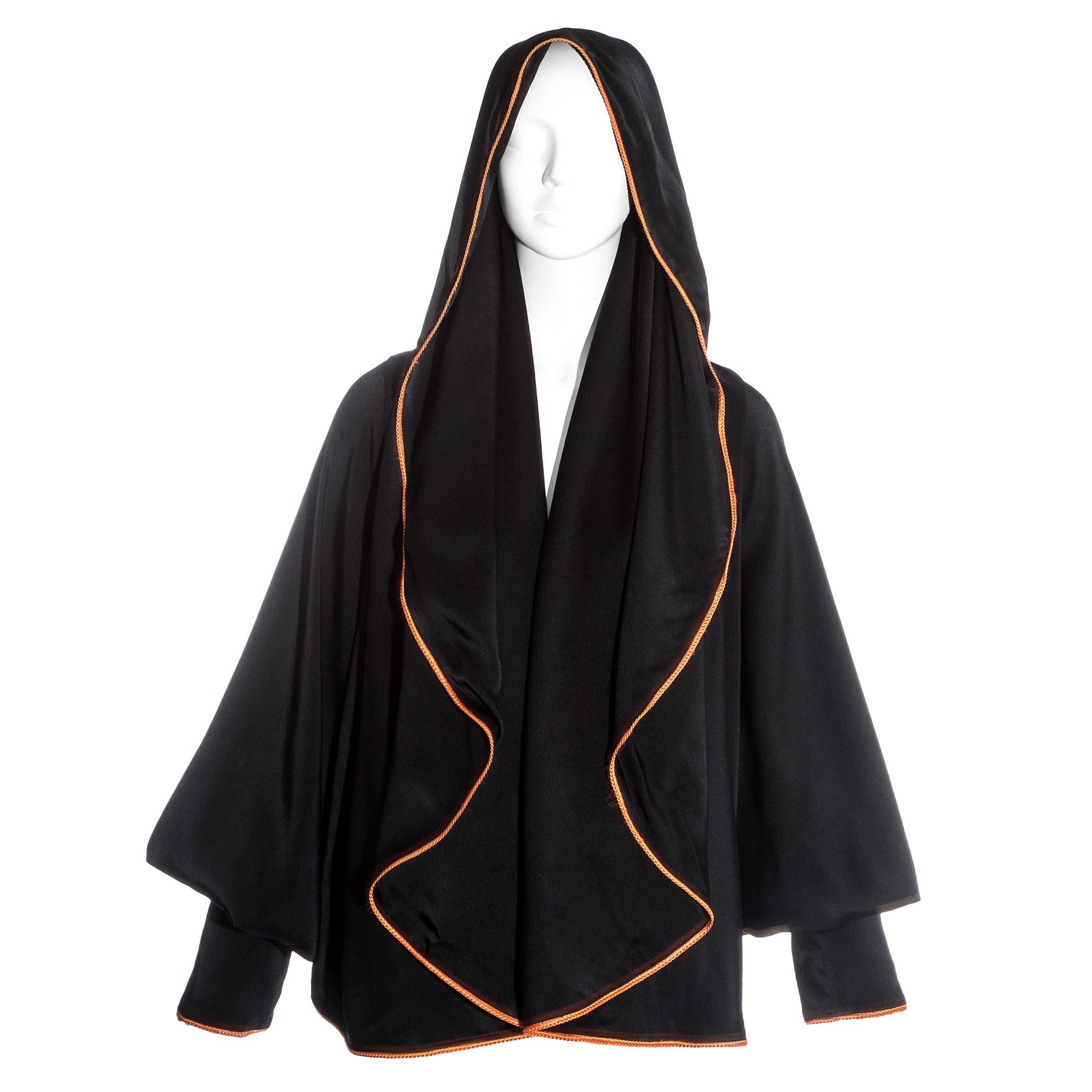 Vivienne Westwood black satin hooded bolero jacket with orange trim, ss 1993