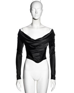 Vivienne Westwood black satin off-shoulder long-sleeve corset, fw 1997