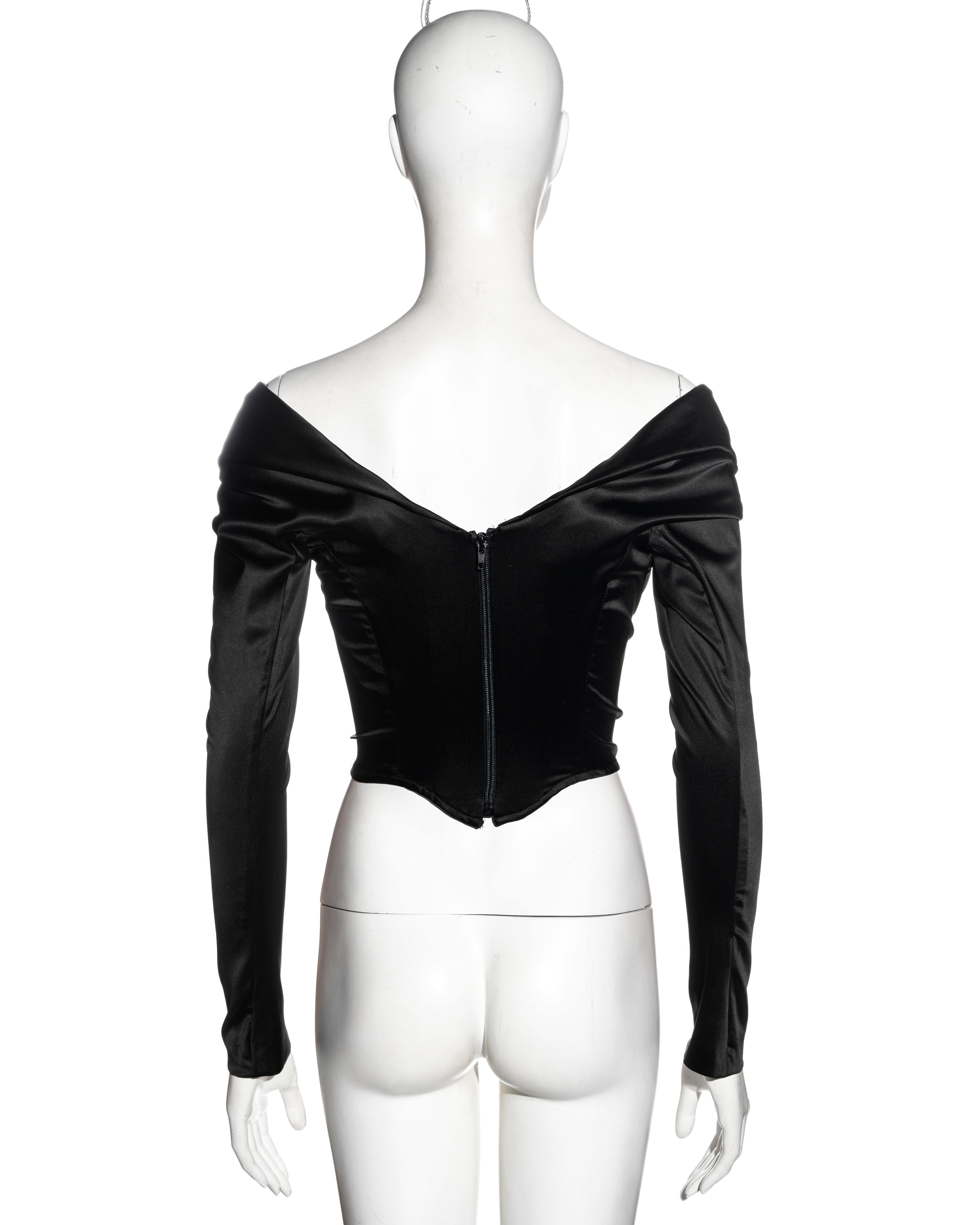 Black Vivienne Westwood black satin off-shoulder long-sleeve corset, fw 1997