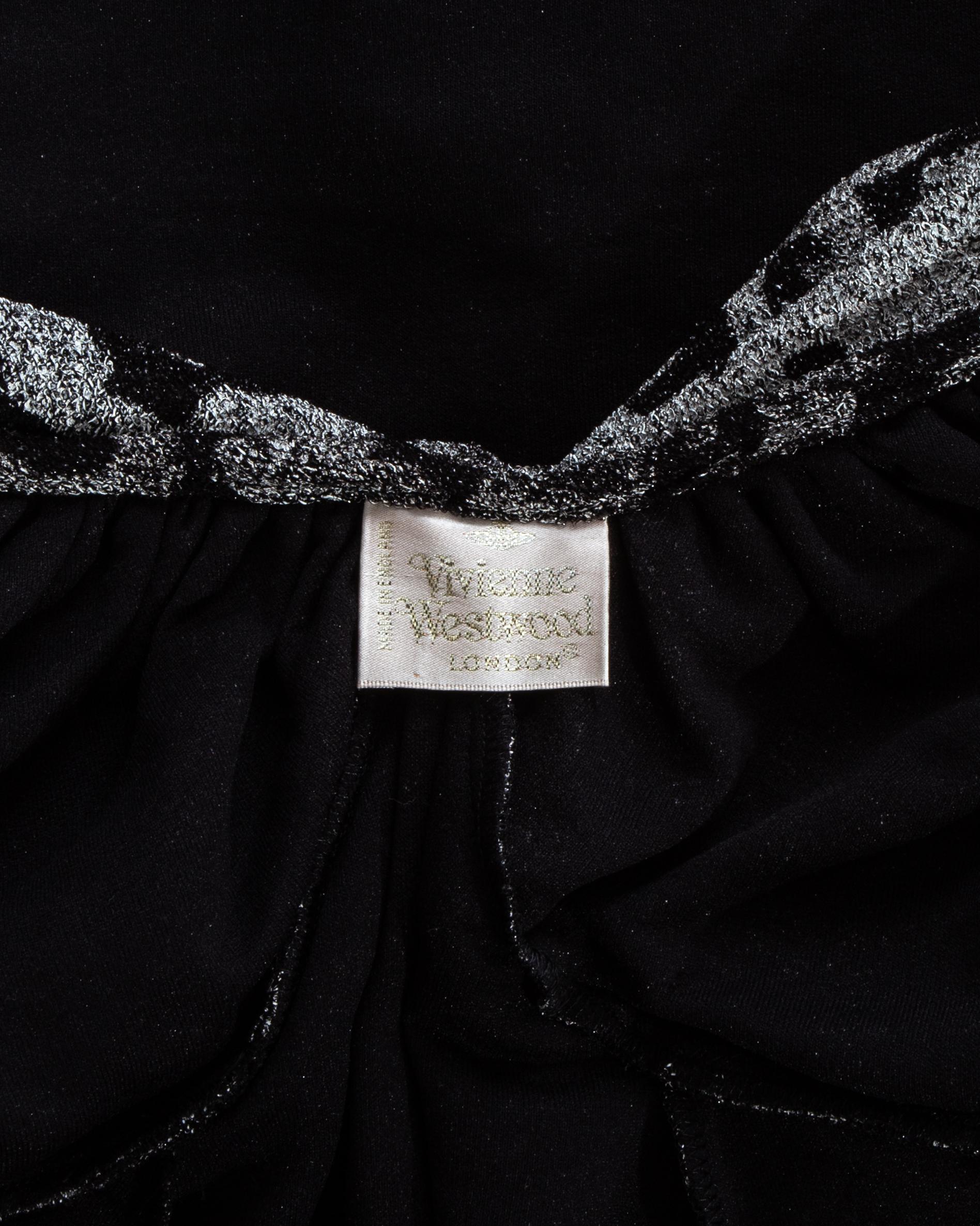 Women's Vivienne Westwood black screen printed lurex figure hugging dress, fw 1997 For Sale