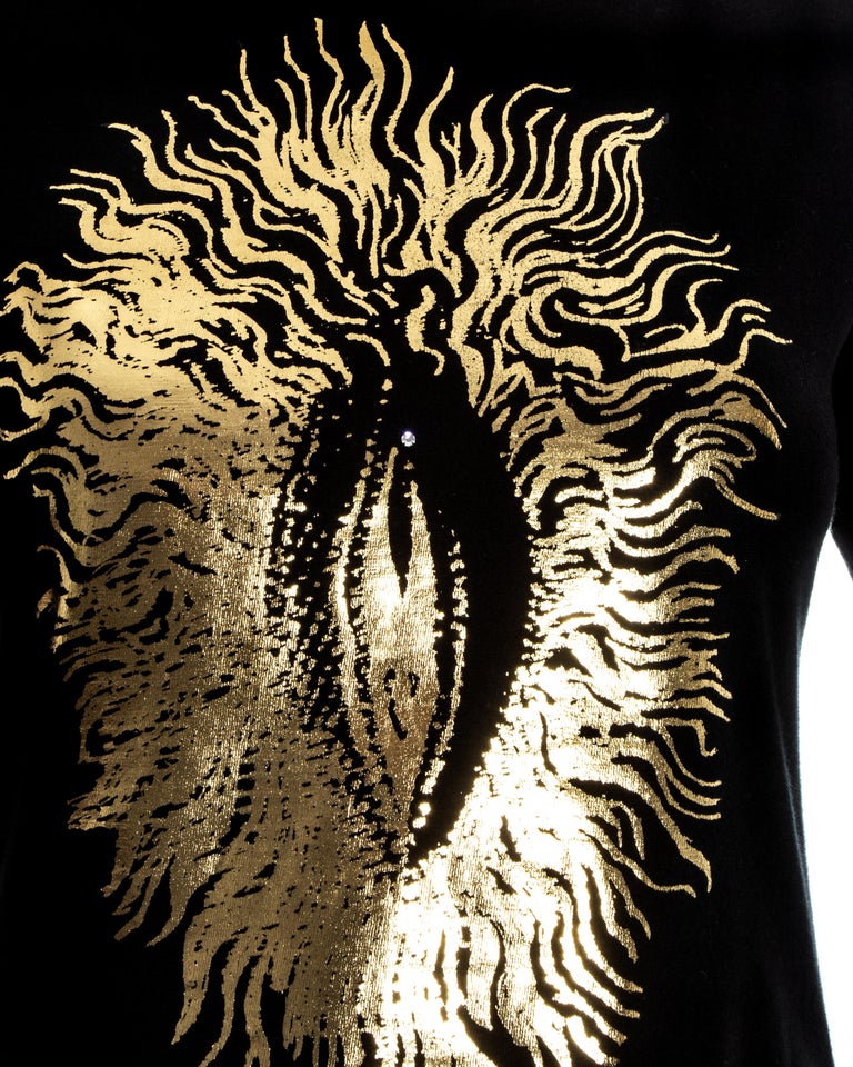 Black Vivienne Westwood black t-shirt with gold foil vagina print, ss 1994 For Sale