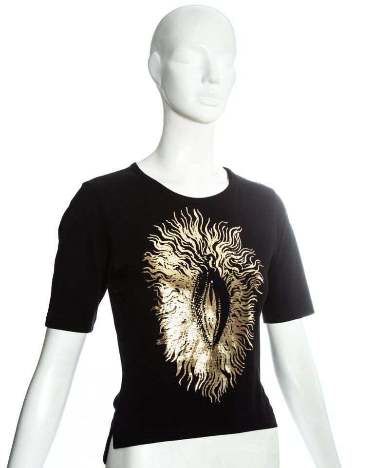 Vivienne Westwood black t-shirt with gold foil vagina print, ss 1994 In Excellent Condition For Sale In London, GB