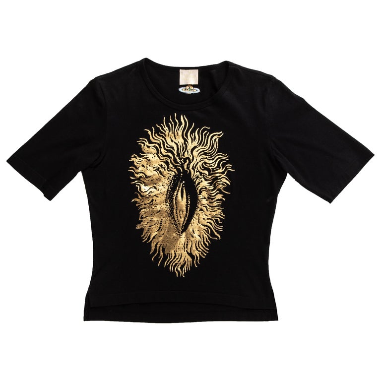 Vivienne Westwood black t-shirt with gold foil vagina print, ss 1994 For Sale