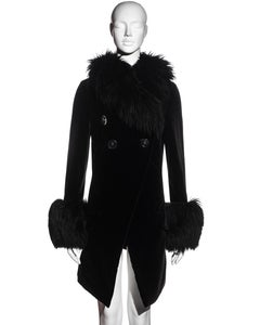Vivienne Westwood black velvet and sheepskin double breasted coat, fw 1992