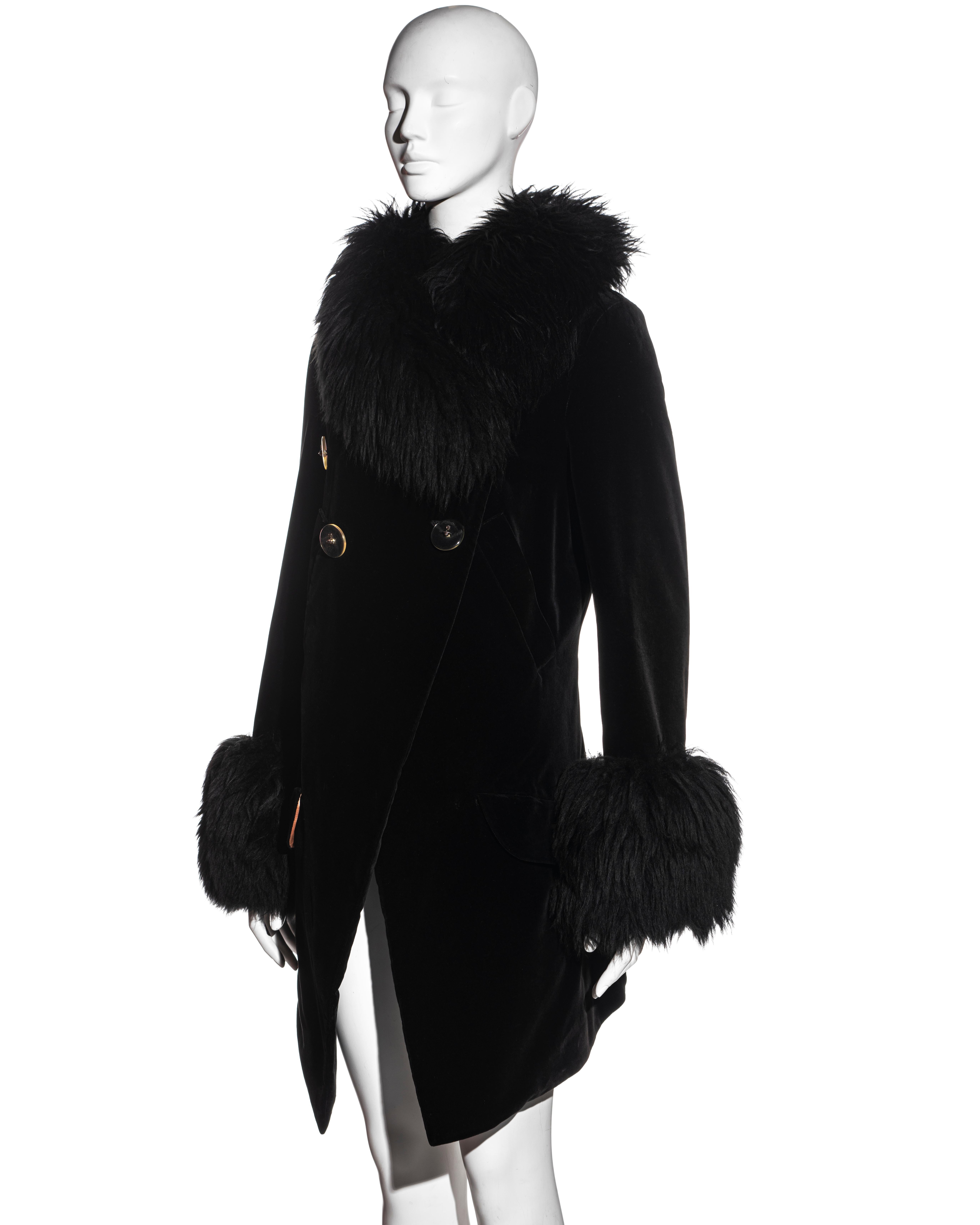Black Vivienne Westwood black velvet and sheepskin double breasted coat, fw 1992