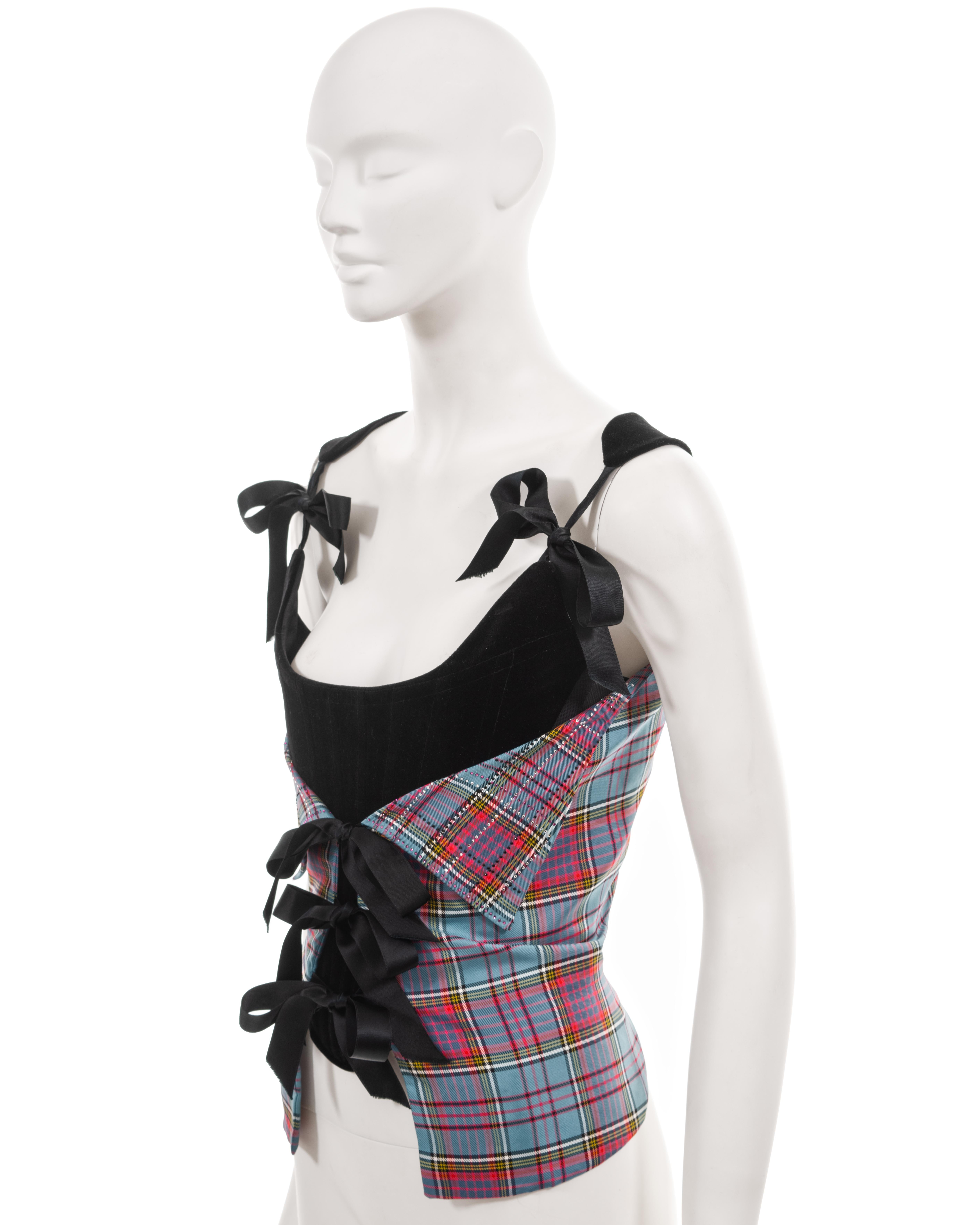  Vivienne Westwood black velvet and tartan silk corset with crystals, fw 1993 For Sale 7