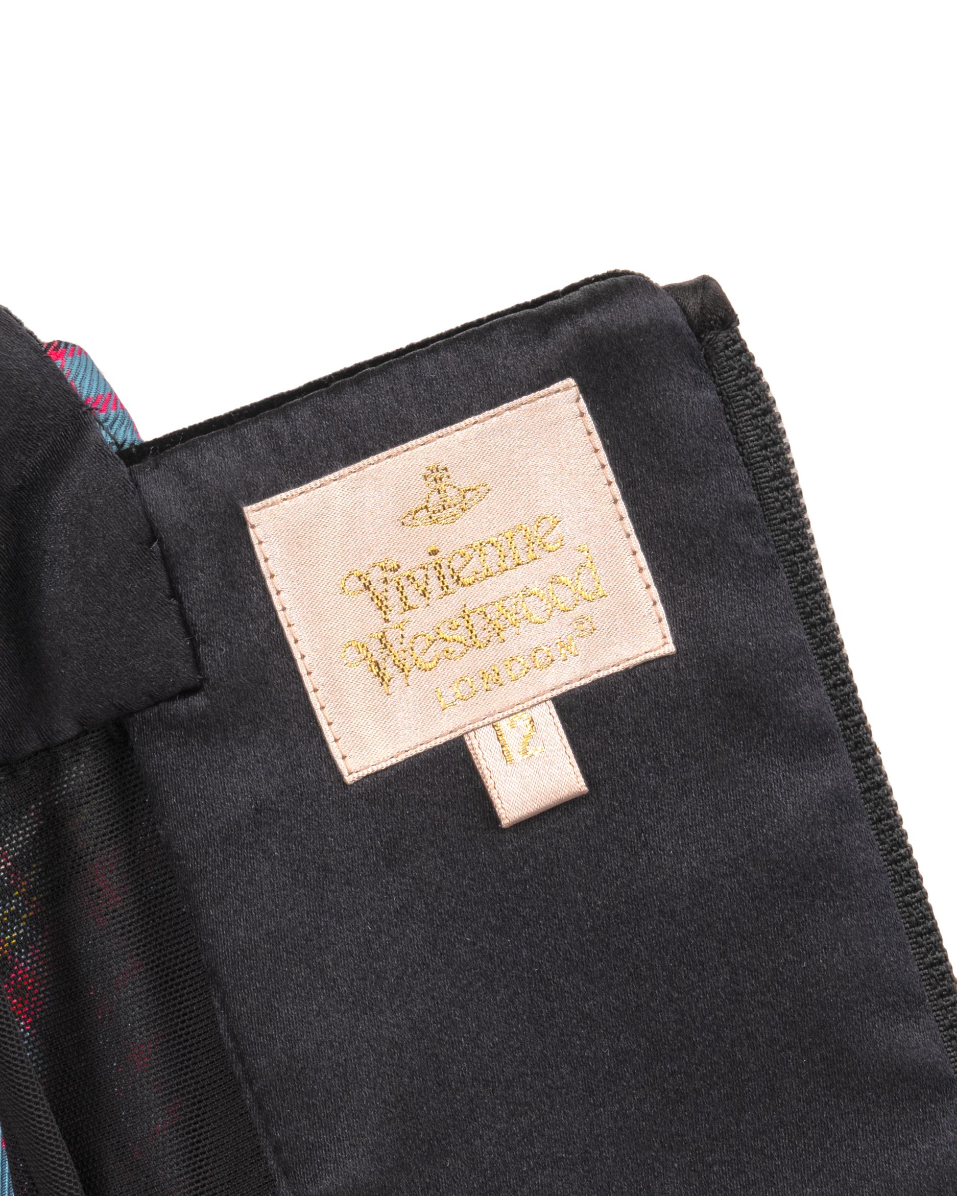  Vivienne Westwood black velvet and tartan silk corset with crystals, fw 1993 For Sale 10