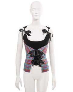Vivienne Westwood black velvet and tartan silk corset with crystals, fw 1993