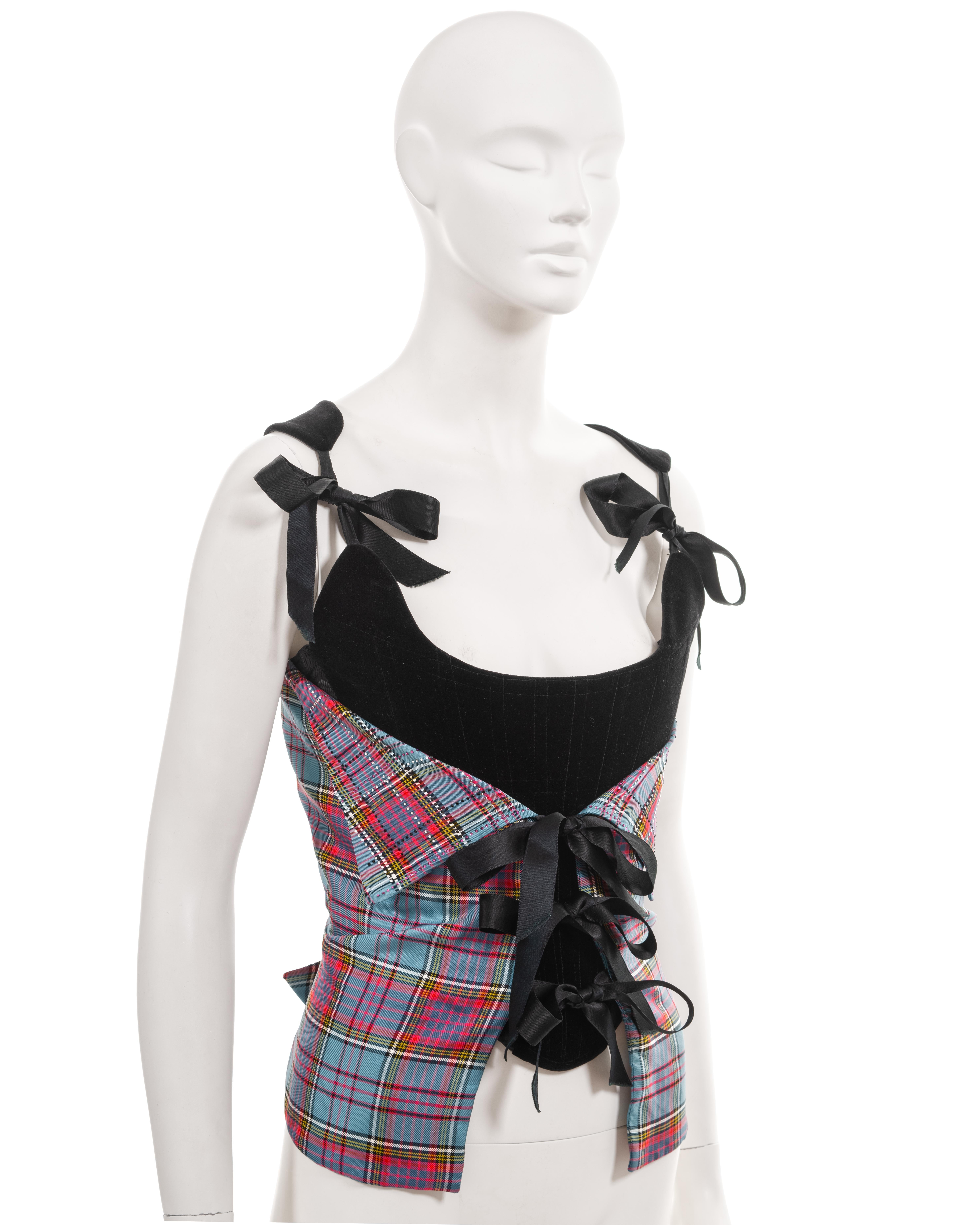  Vivienne Westwood black velvet and tartan silk corset with crystals, fw 1993 For Sale 1