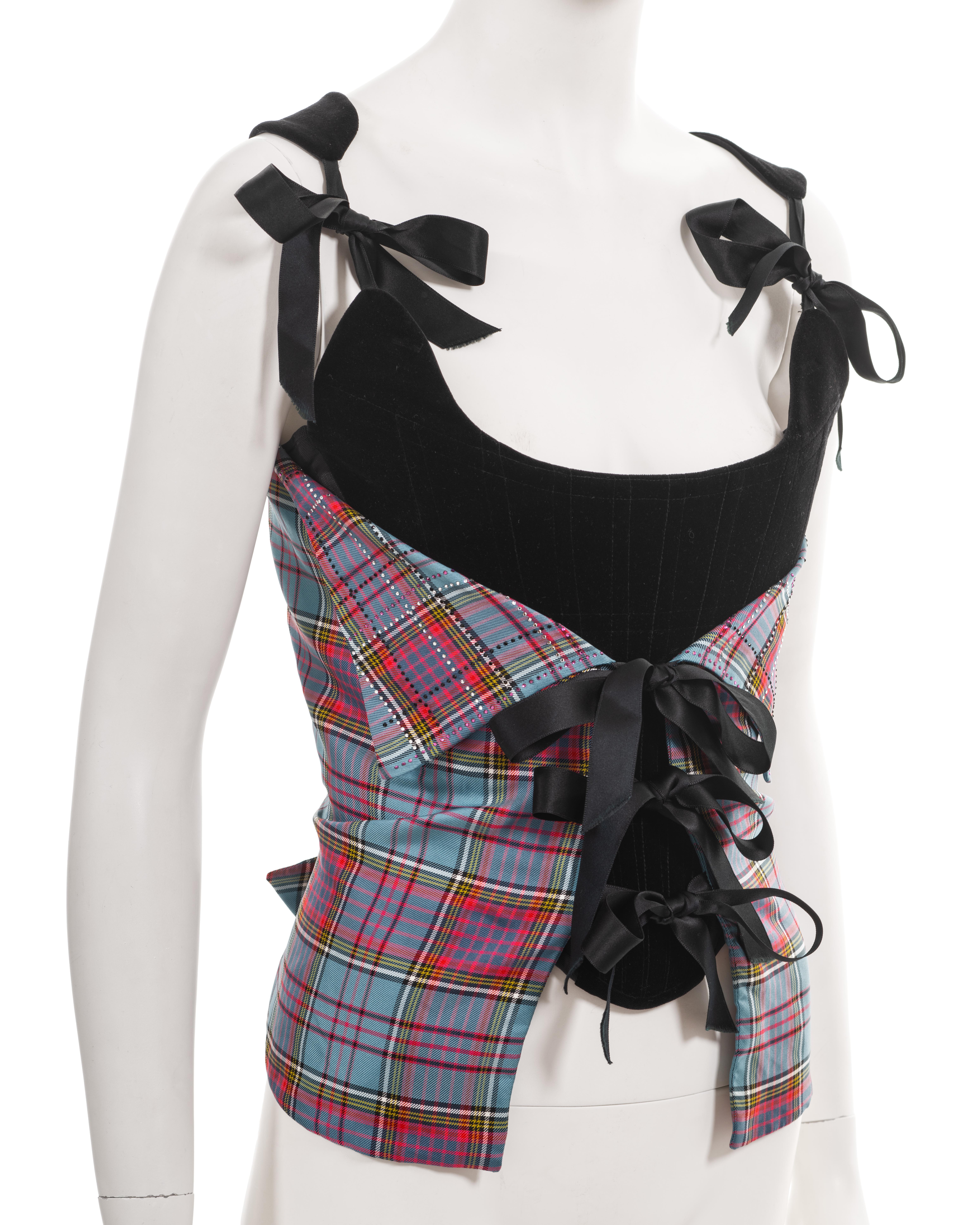  Vivienne Westwood black velvet and tartan silk corset with crystals, fw 1993 For Sale 2