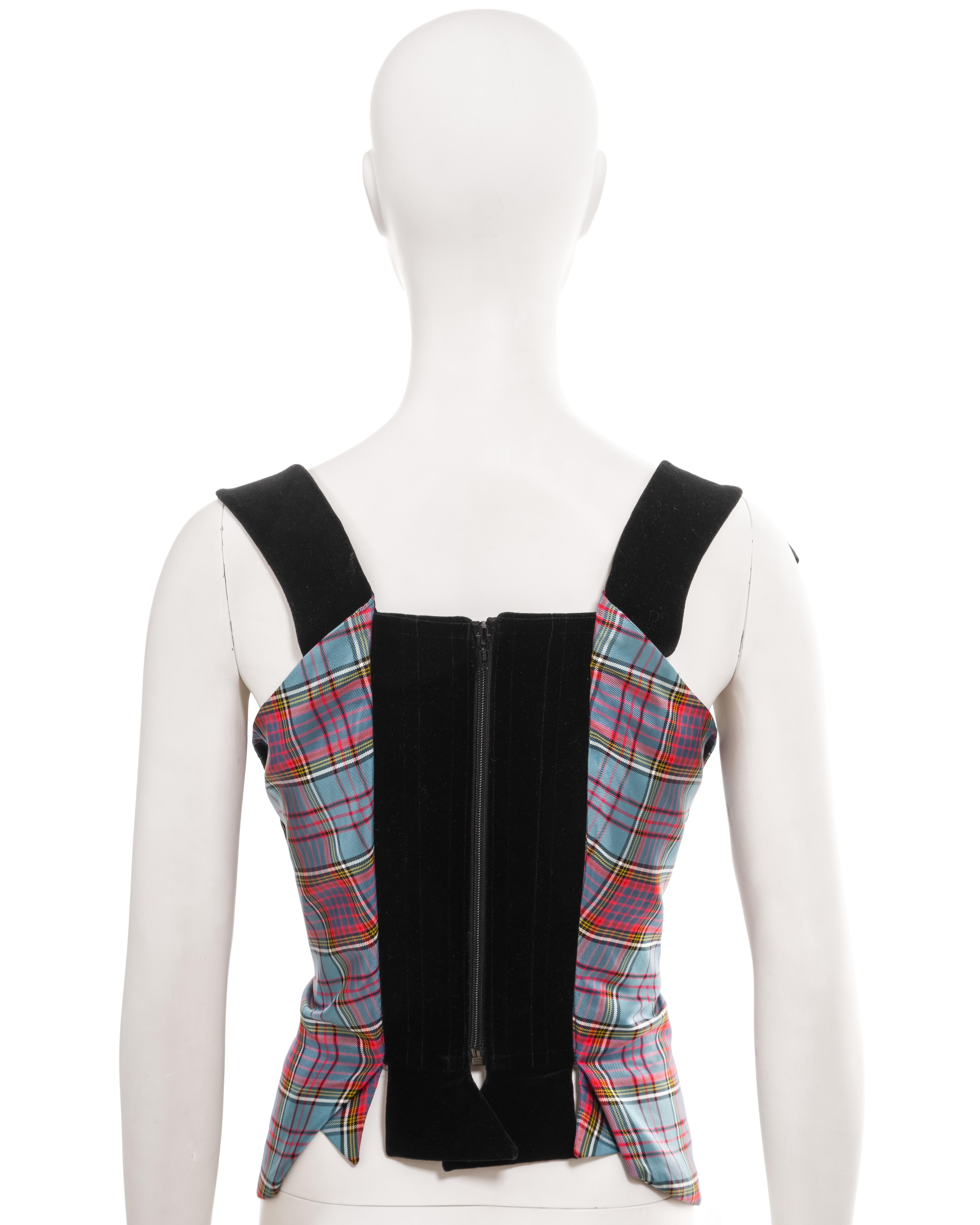  Vivienne Westwood black velvet and tartan silk corset with crystals, fw 1993 For Sale 5