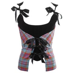 Vivienne Westwood Korsett aus schwarzem Samt und tartanfarbener Seide mit Kristallen, H/W 1993