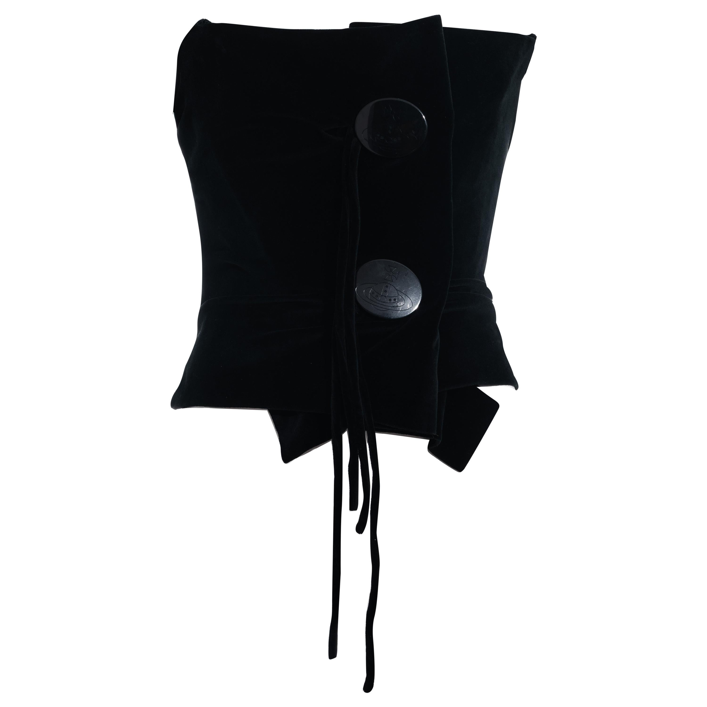 Vivienne Westwood black velvet button-up corset, fw 1998 For Sale