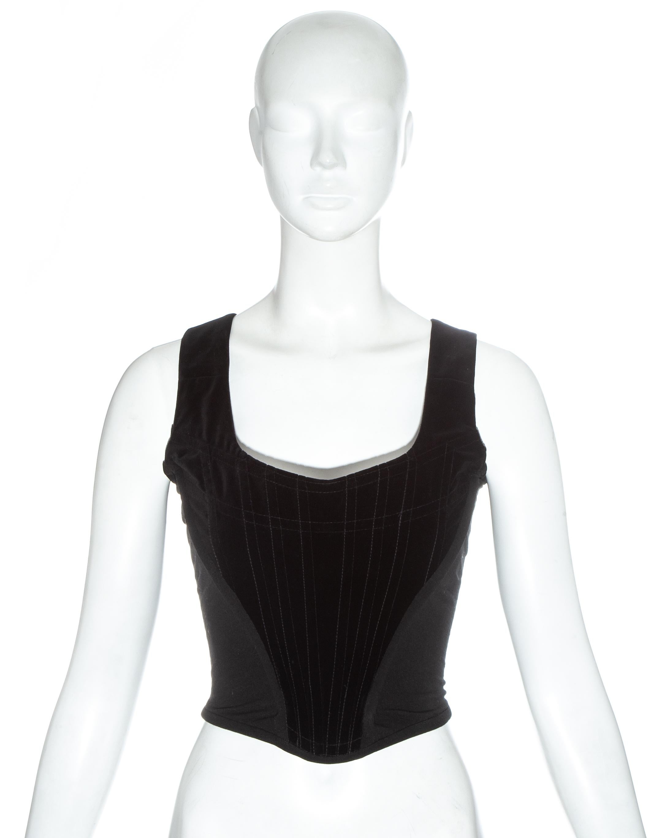 Black Vivienne Westwood black velvet corset and bustled skirt, fw 1996 For Sale