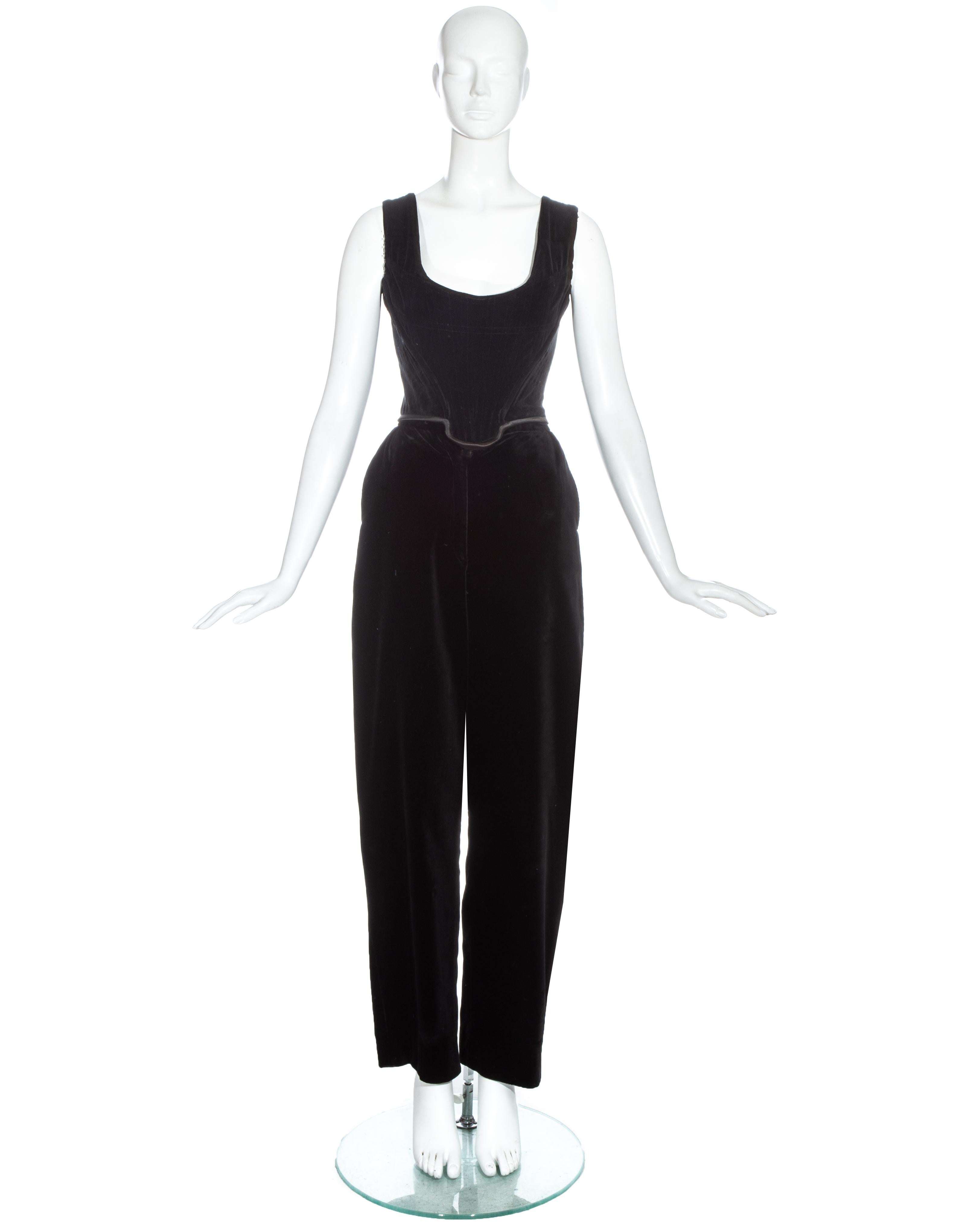 Vivienne Westwood black velvet corset and pants ensemble. 

Fall-Winter 1992