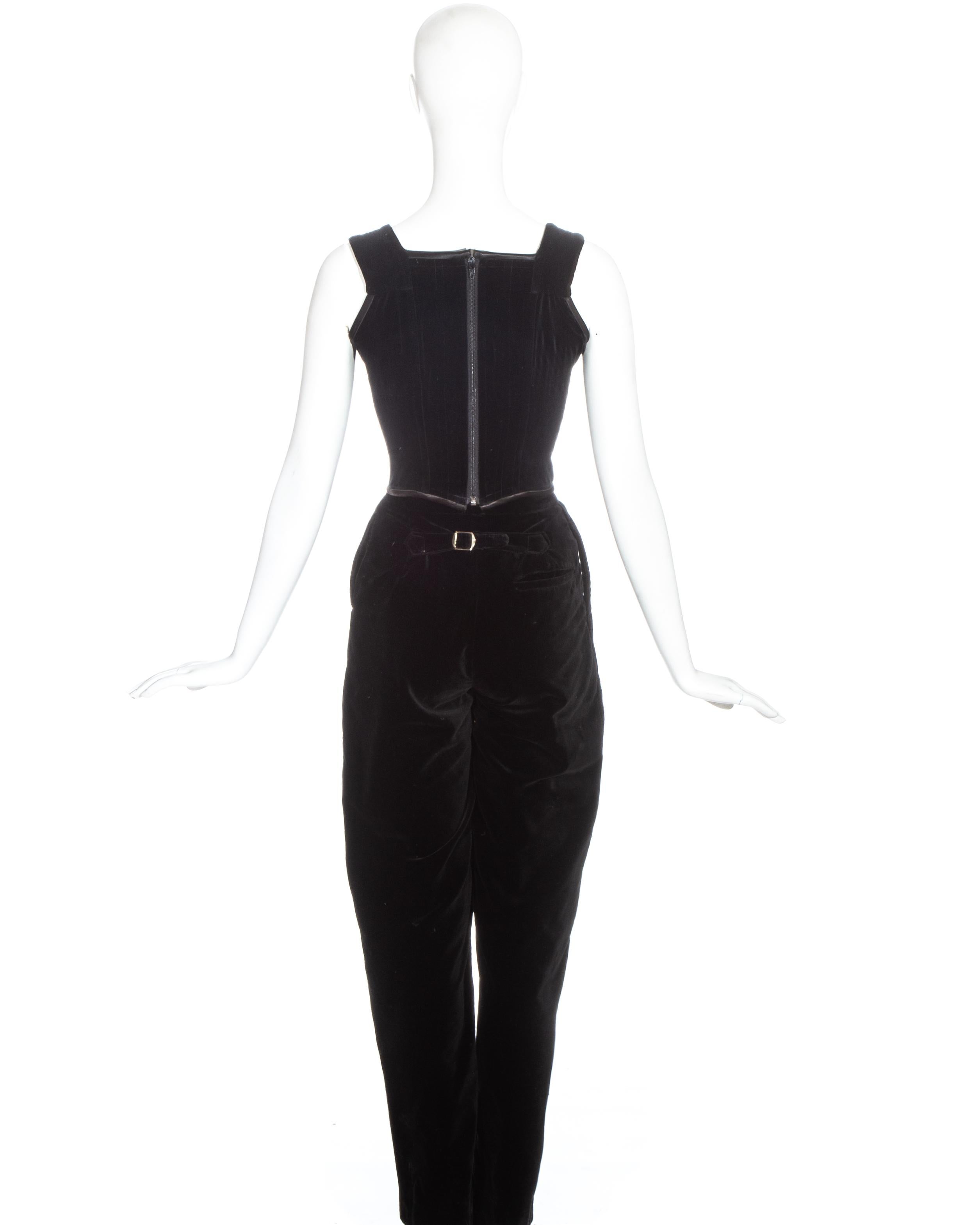 Vivienne Westwood black velvet corset and pants ensemble, fw 1992 In Excellent Condition For Sale In London, GB