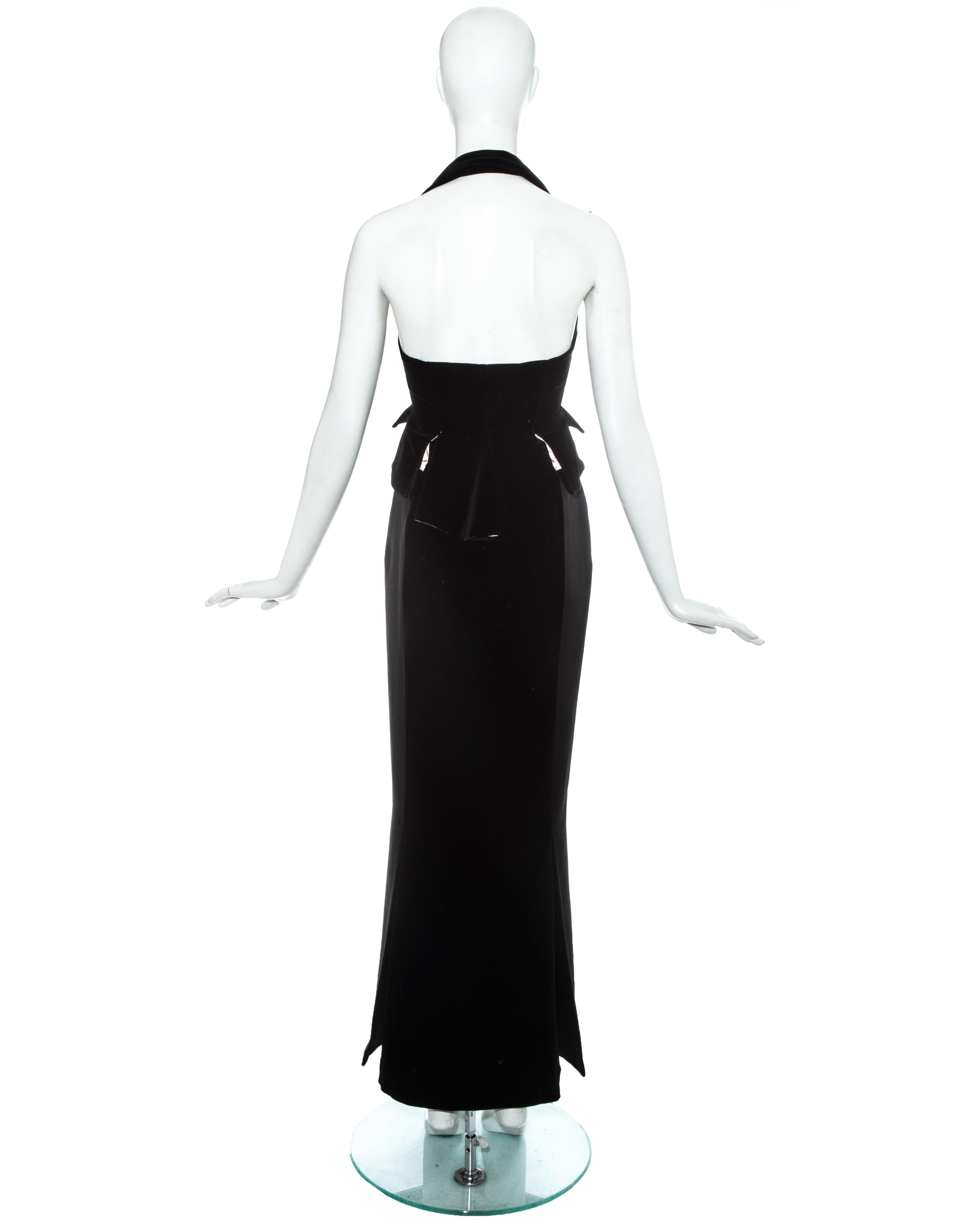 Black Vivienne Westwood black velvet corset waistcoat and maxi skirt, c. 1995-7 For Sale