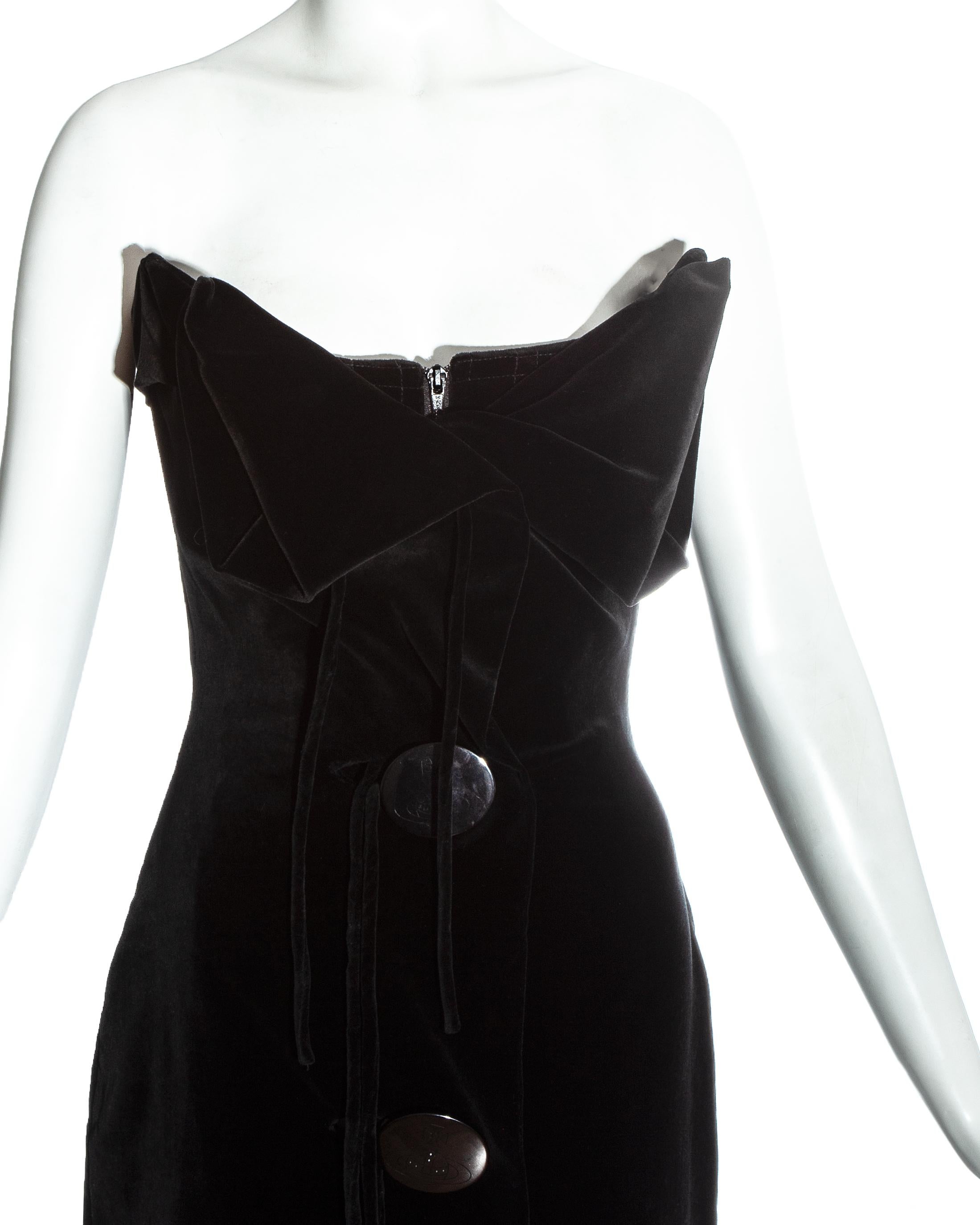 Black Vivienne Westwood black velvet corseted strapless evening dress, fw 1998 For Sale