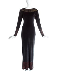 Vivienne Westwood black velvet glitter figure hugging maxi dress, fw 1991
