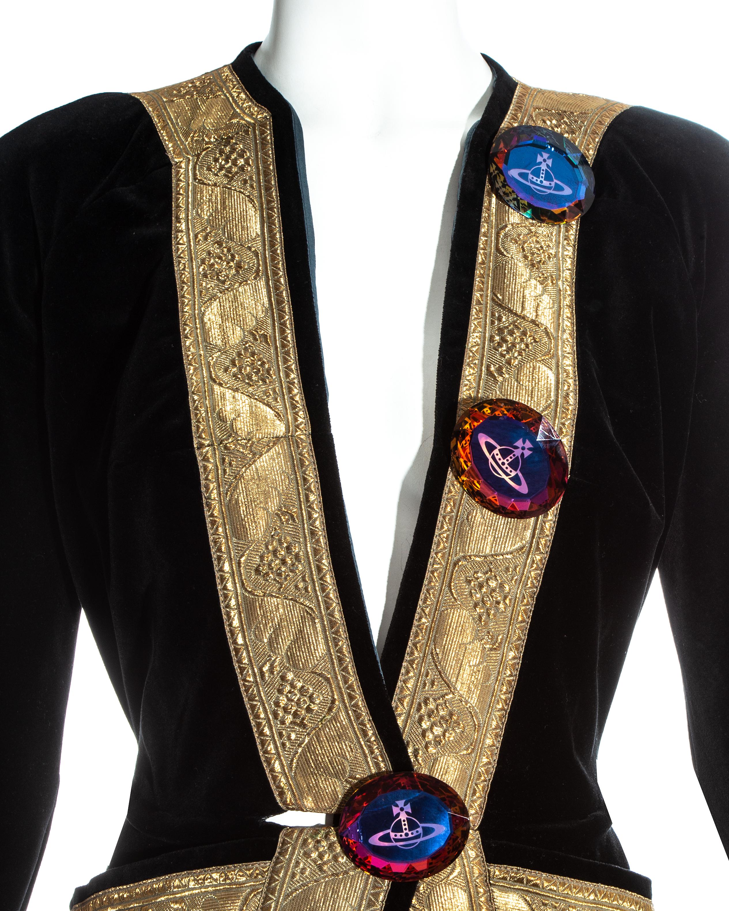 Black Vivienne Westwood black velvet jacket with gold brocade trim, fw 1998