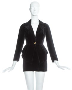 Vivienne Westwood black velvet mini skirt peplum suit, fw 1993