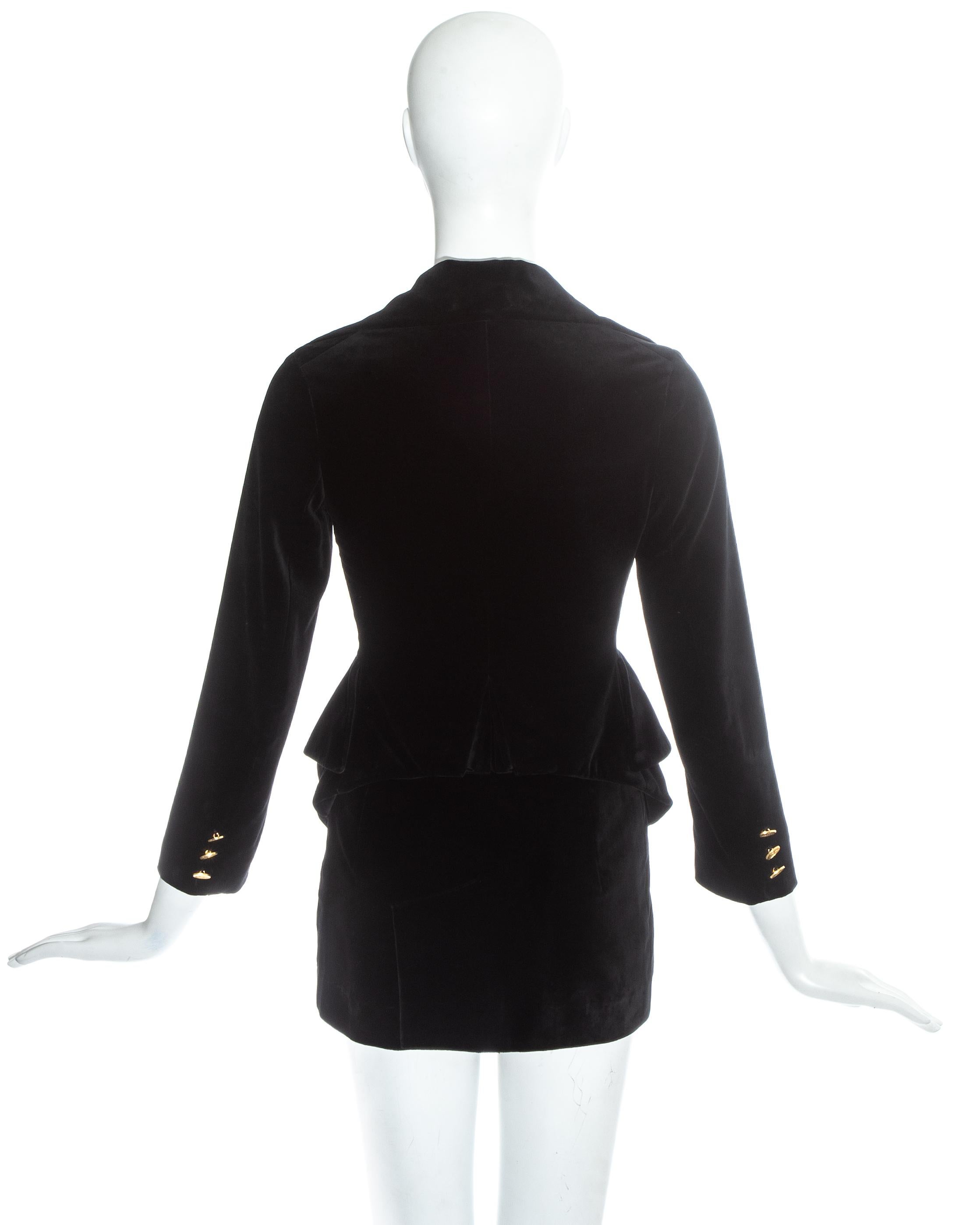 Black Vivienne Westwood black velvet mini skirt peplum suit, fw 1993 For Sale