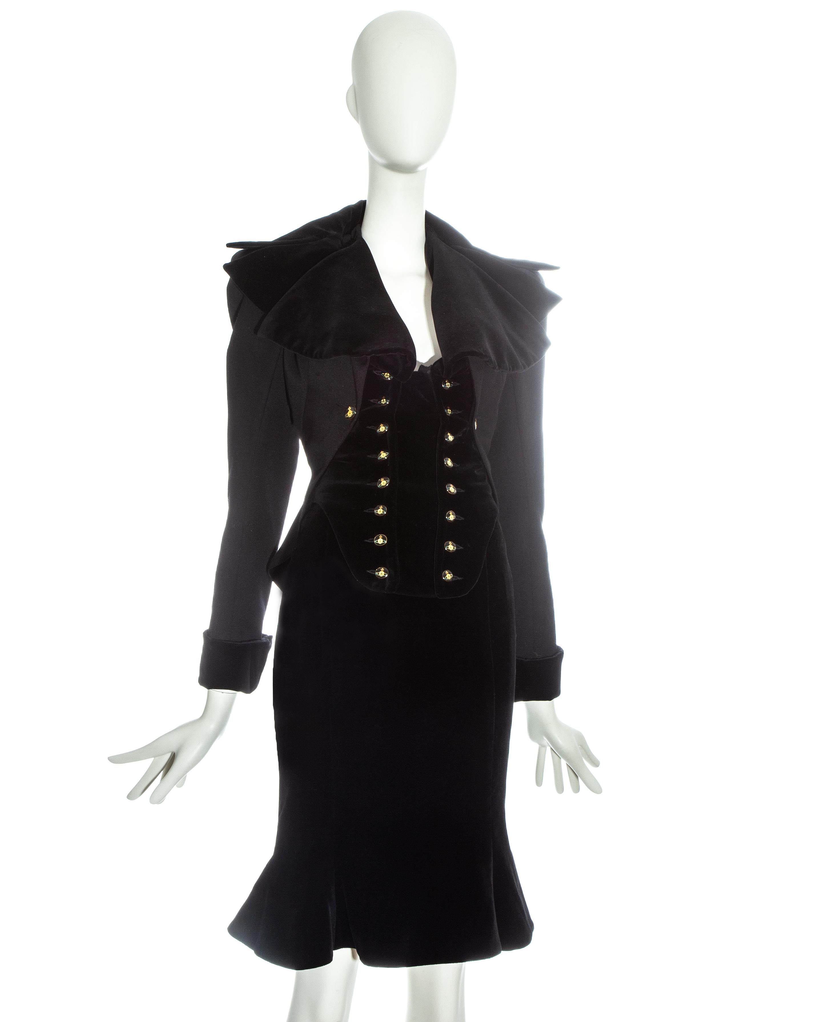 Vivienne Westwood black velvet 'Vive La Cocotte' corseted skirt suit, fw 1995 2
