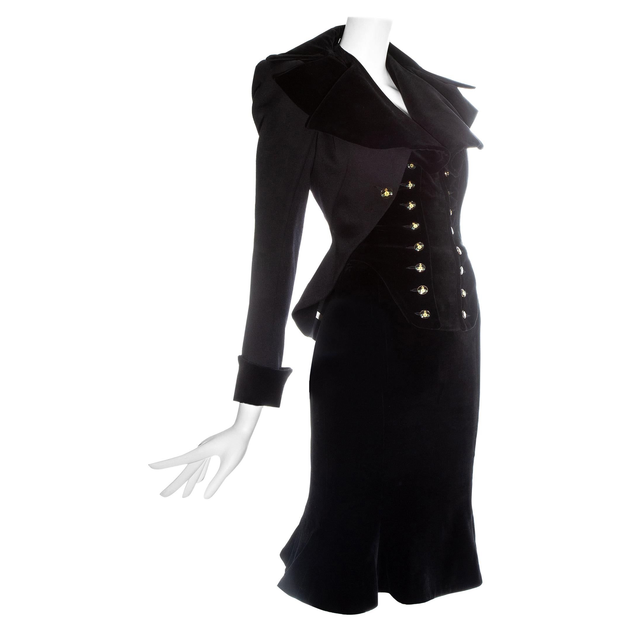 Vivienne Westwood black velvet 'Vive La Cocotte' corseted skirt suit, fw 1995
