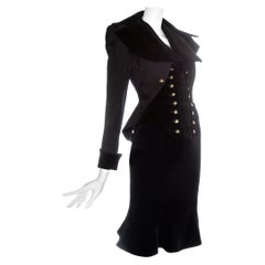 Retro Vivienne Westwood black velvet 'Vive La Cocotte' corseted skirt suit, fw 1995