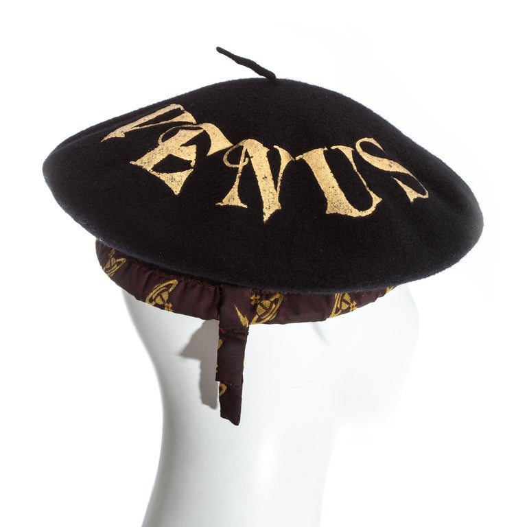 Vintage Vivienne Westwood Black Beret Hat Vivienne Westwood Black Wool Beret Hat With Nana Saturn  main image 2