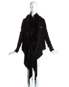 Vivienne Westwood black wool cardigan with ostrich feather trim, fw 1993