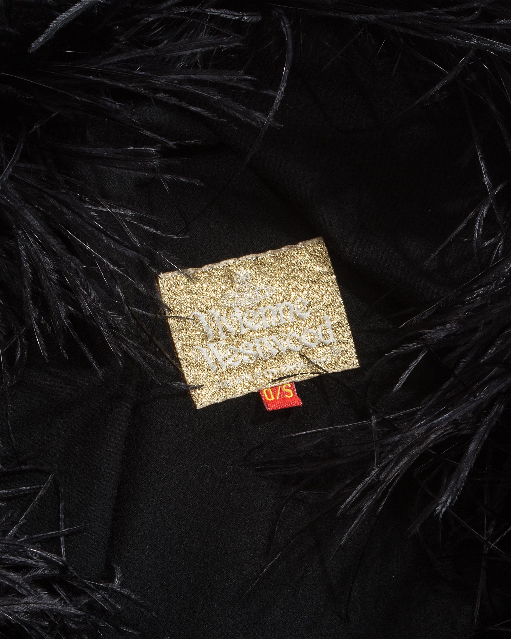 Vivienne Westwood black wool cardigan with ostrich feather trim, fw ...