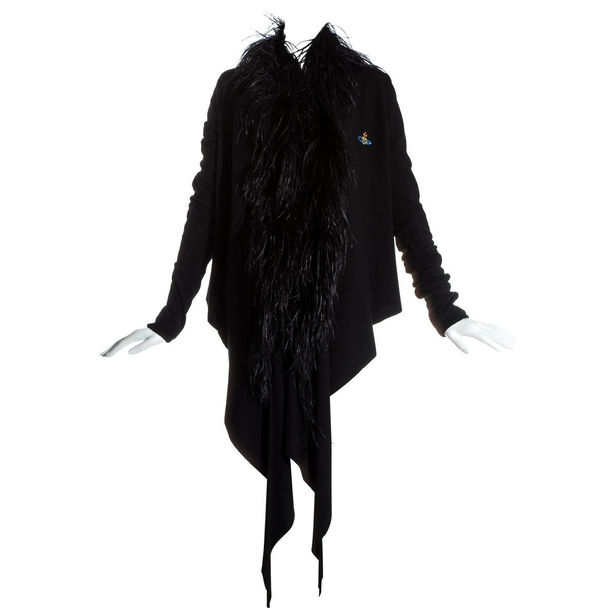 Vivienne Westwood black wool cardigan with ostrich feather trim, fw 1993