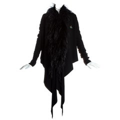 Used Vivienne Westwood black wool cardigan with ostrich feather trim, fw 1993