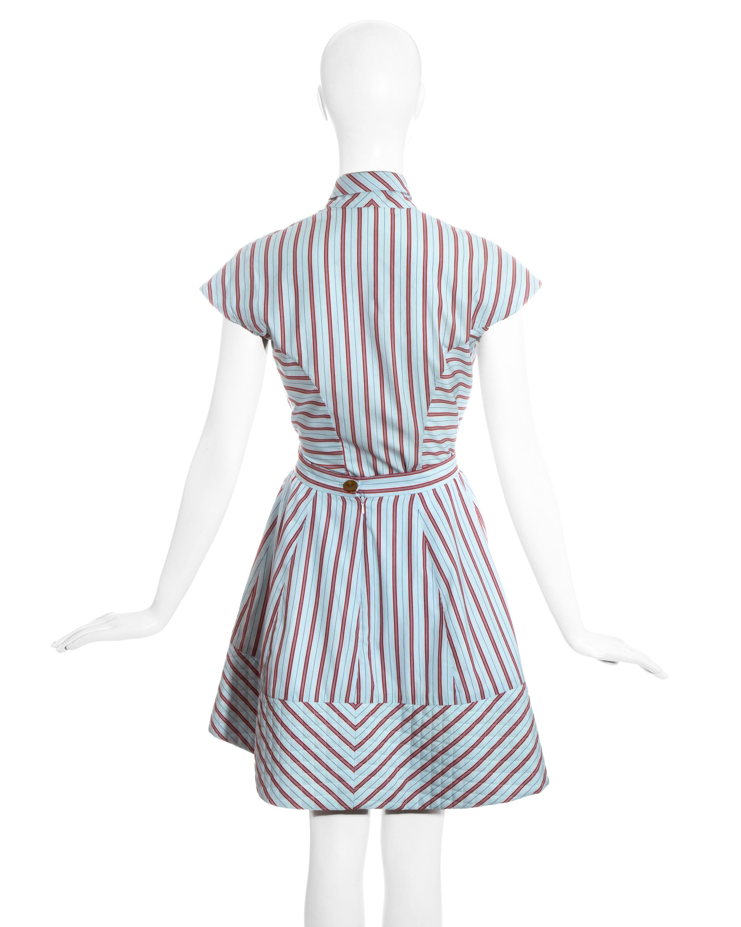 Gray Vivienne Westwood blue and red striped skirt, blouse and tie ensemble ss 1996 For Sale