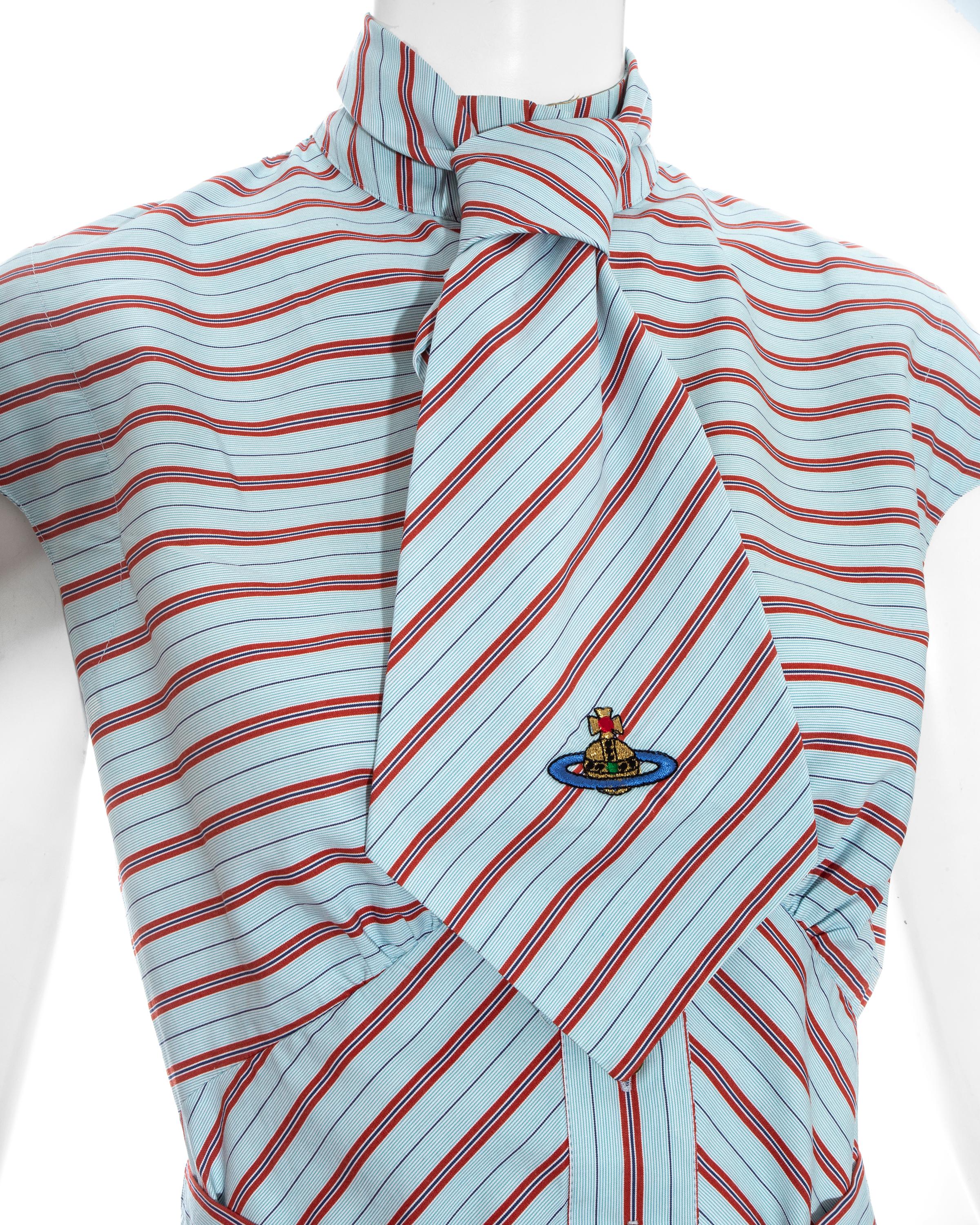 Vivienne Westwood blue and red striped skirt, blouse and tie ensemble ss 1996 In Good Condition For Sale In London, GB
