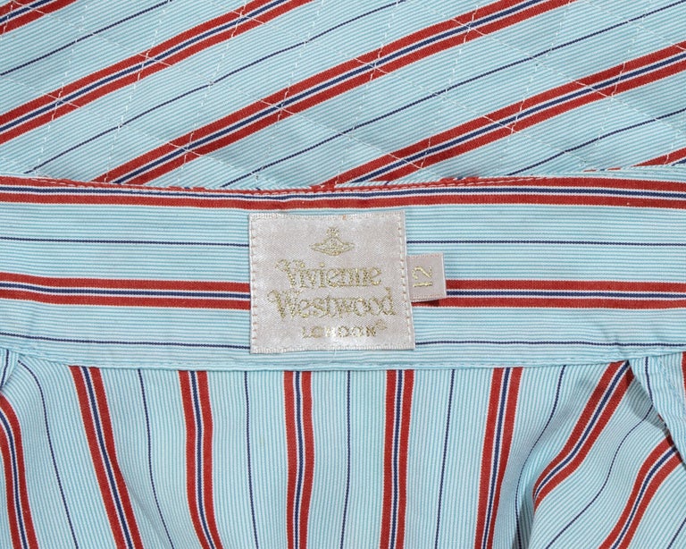 Vivienne Westwood blue and red striped skirt, blouse and tie ensemble ...
