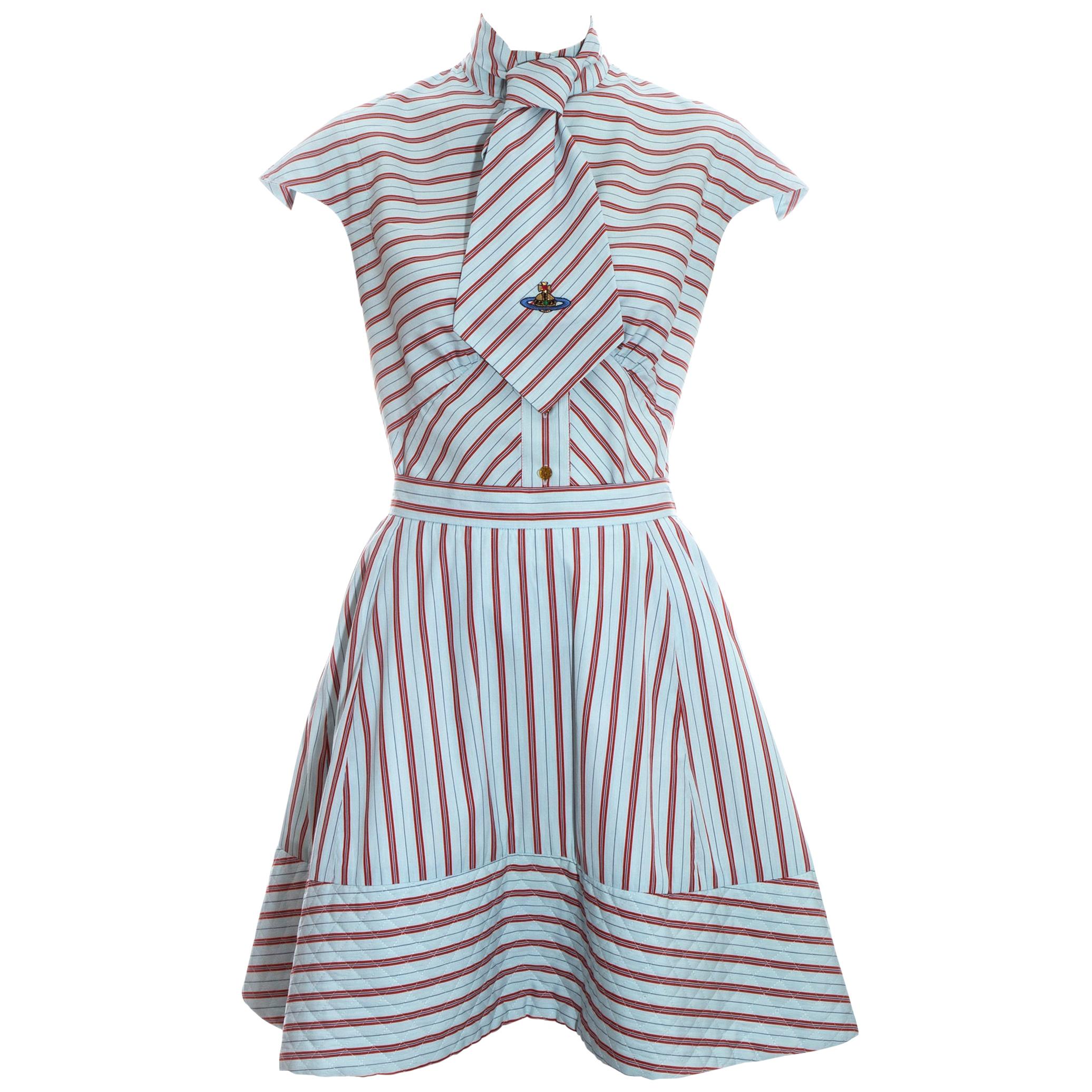 Vivienne Westwood blue and red striped skirt, blouse and tie ensemble ss 1996 For Sale
