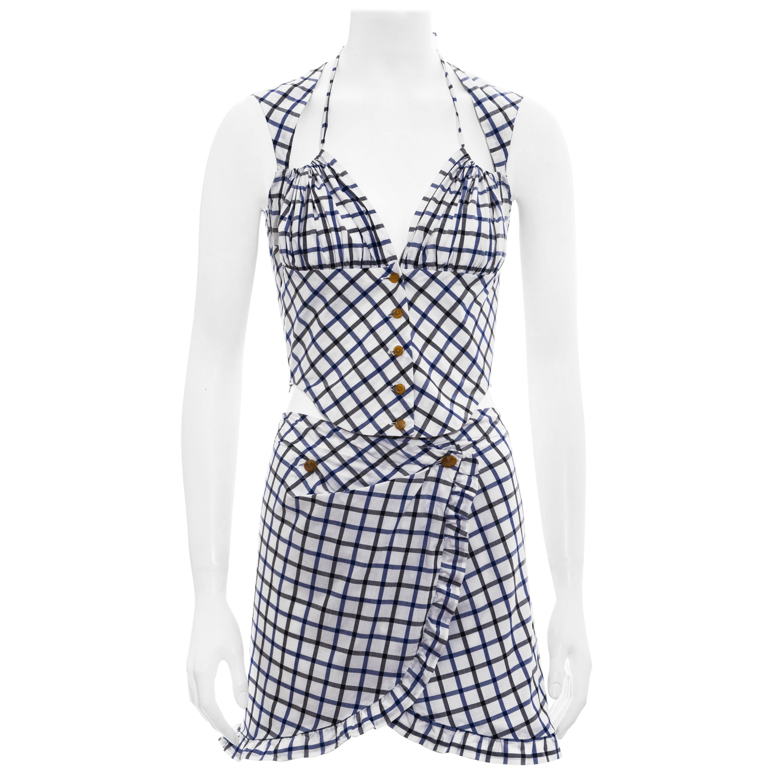 Vivienne Westwood blue and white checked cotton skirt suit, ss 1994