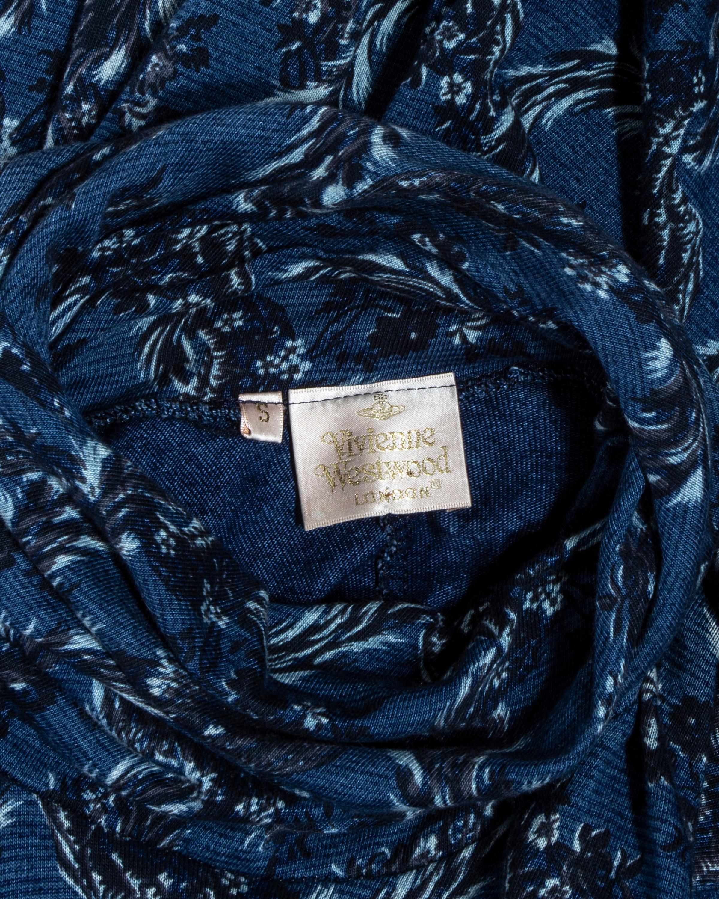 De las mujeres Vivienne Westwood vestido de cuello vuelto con estampado floral azul y blanco, fw 1996 en venta