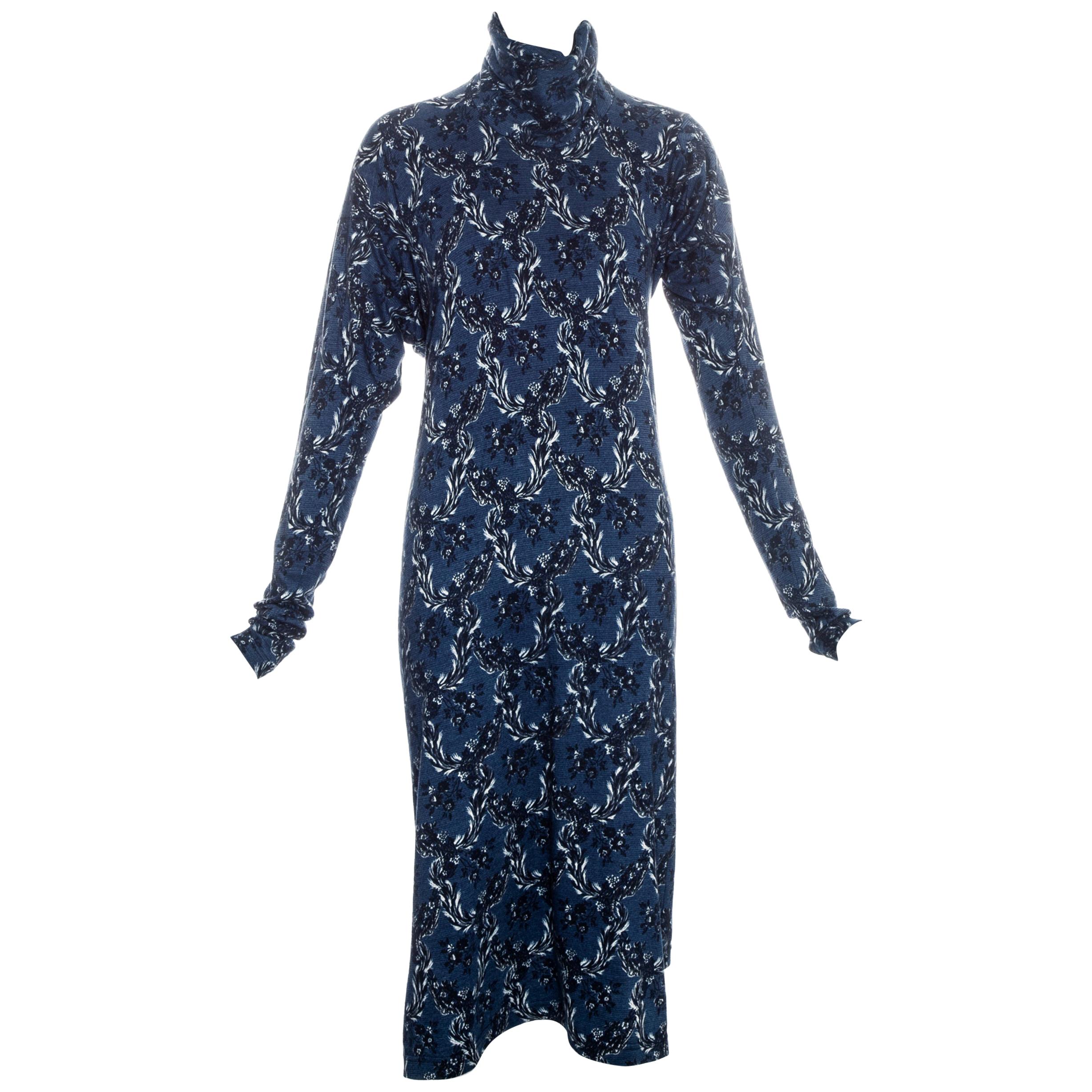 Vivienne Westwood blue and white floral print roll-neck dress, fw 1996
