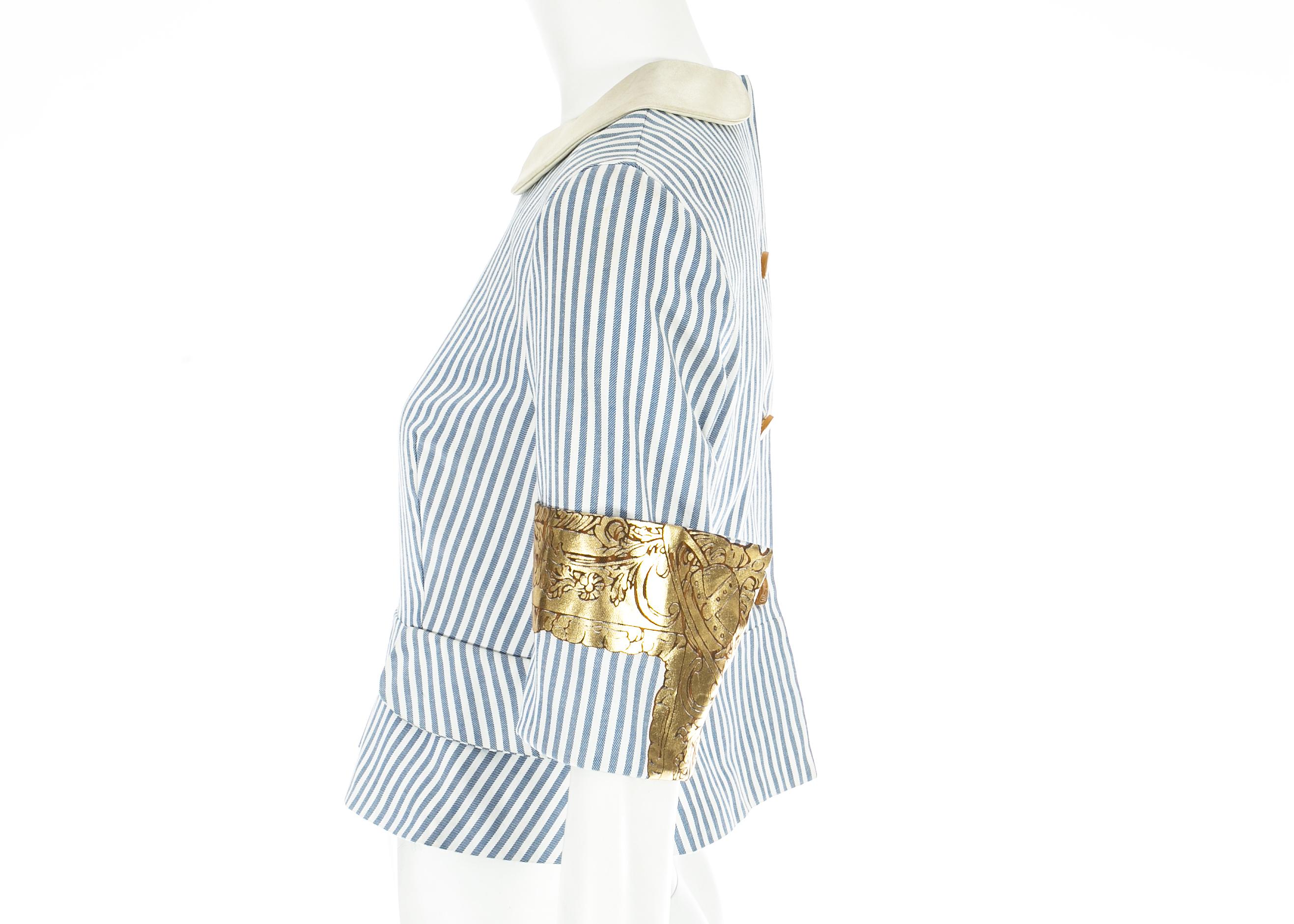 Gray Vivienne Westwood blue and white striped back to front blouse, ss 1989 For Sale