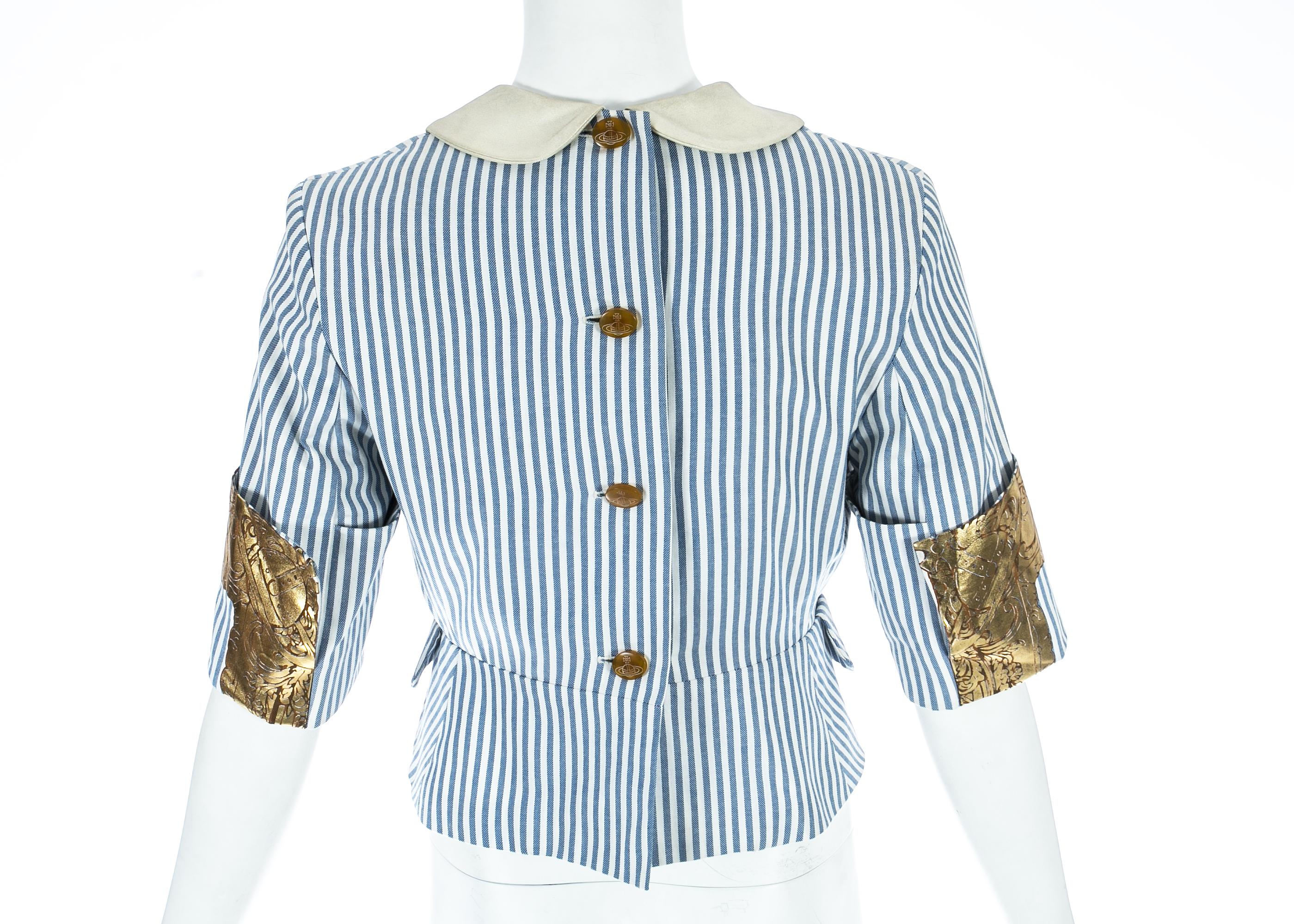 Women's Vivienne Westwood blue and white striped back to front blouse, ss 1989 For Sale