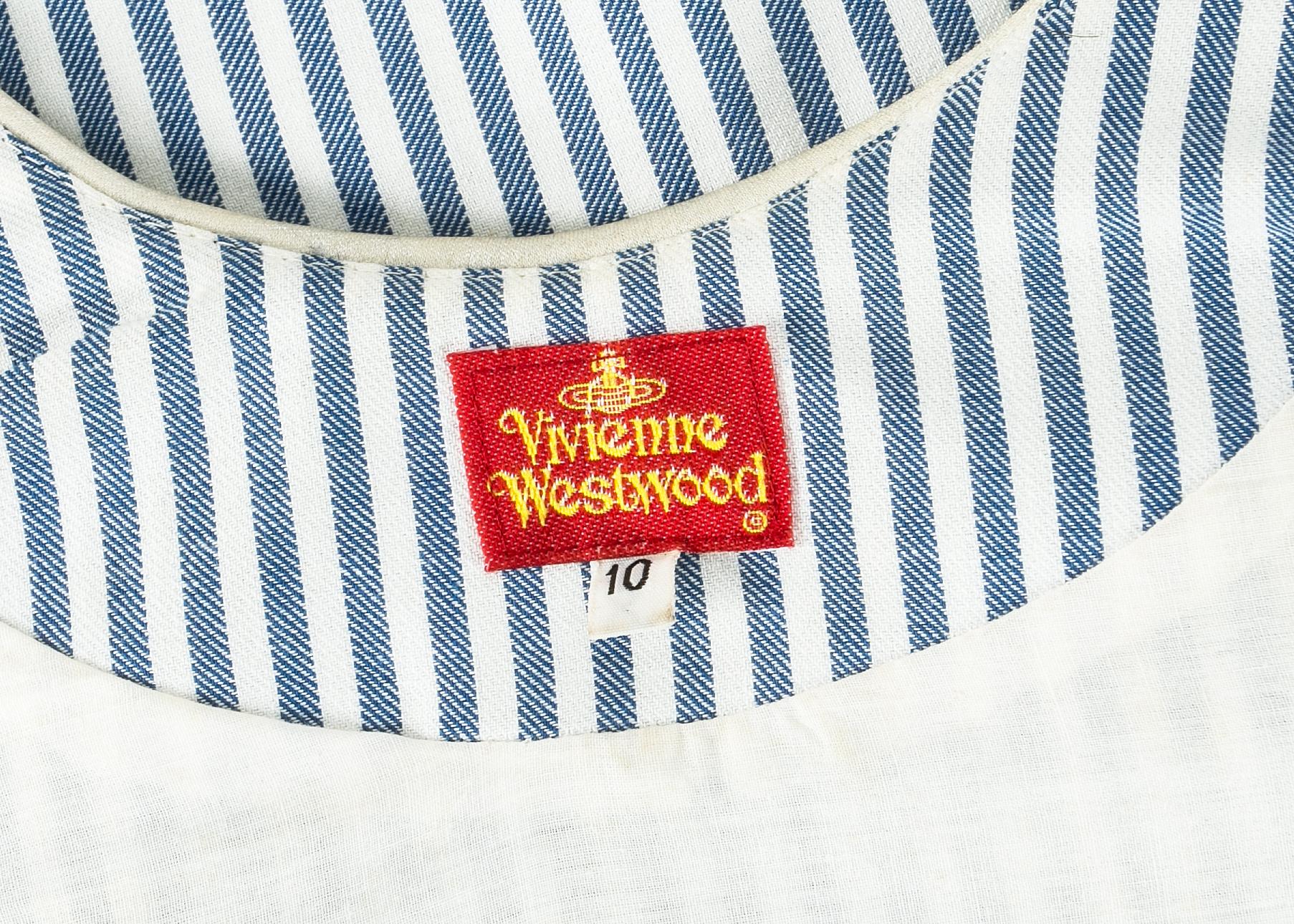 Blau-weiß gestreifte Bluse von Vivienne Westwood von hinten gestreift, ss 1989 Damen im Angebot