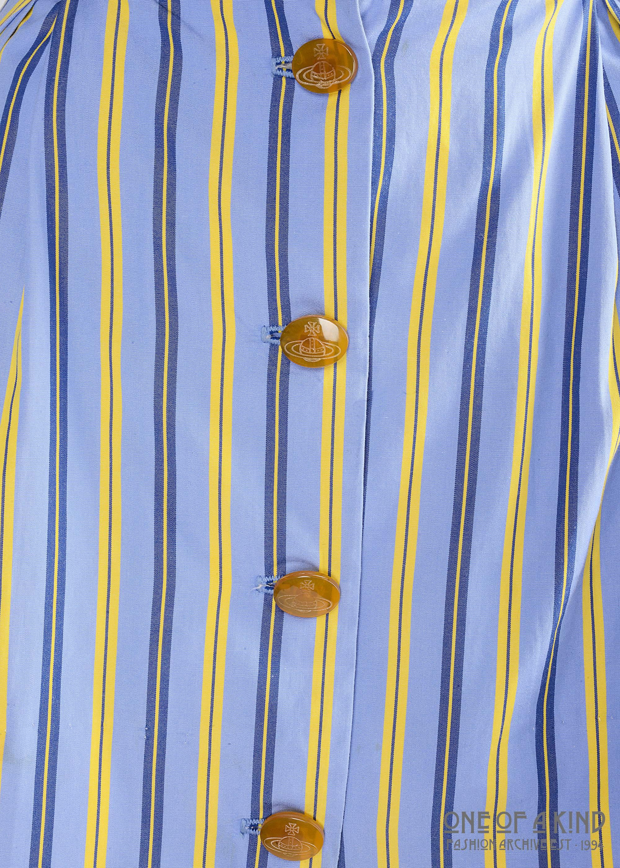 Mini jupe à boutons rayée en coton bleu et jaune Vivienne Westwood  Bon état - En vente à London, GB