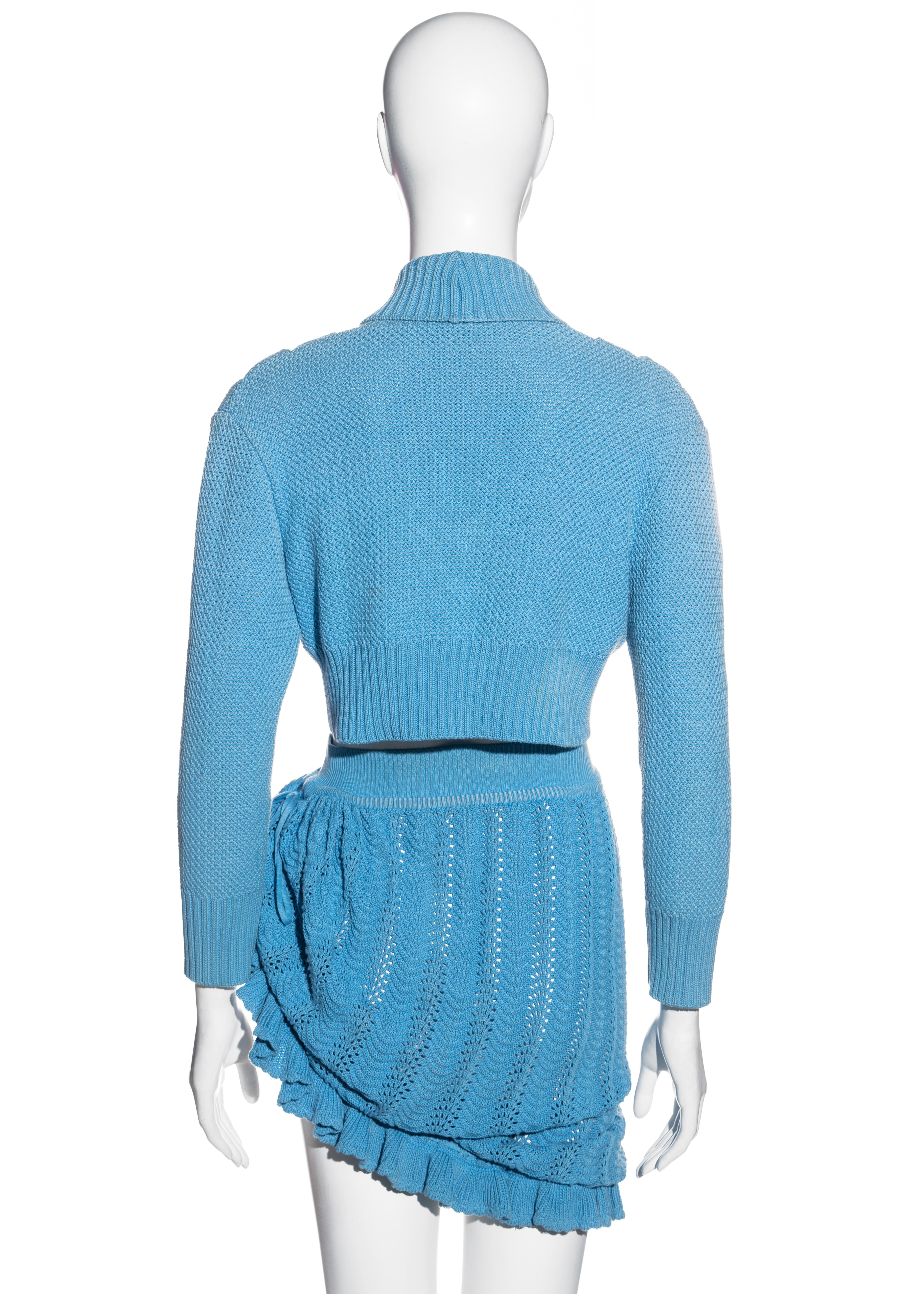 Blue Vivienne Westwood blue crochet-knit cotton skirt and cardigan set, ss 1995