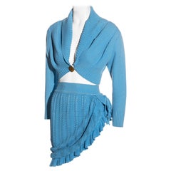 Vintage Vivienne Westwood blue crochet-knit cotton skirt and cardigan set, ss 1995