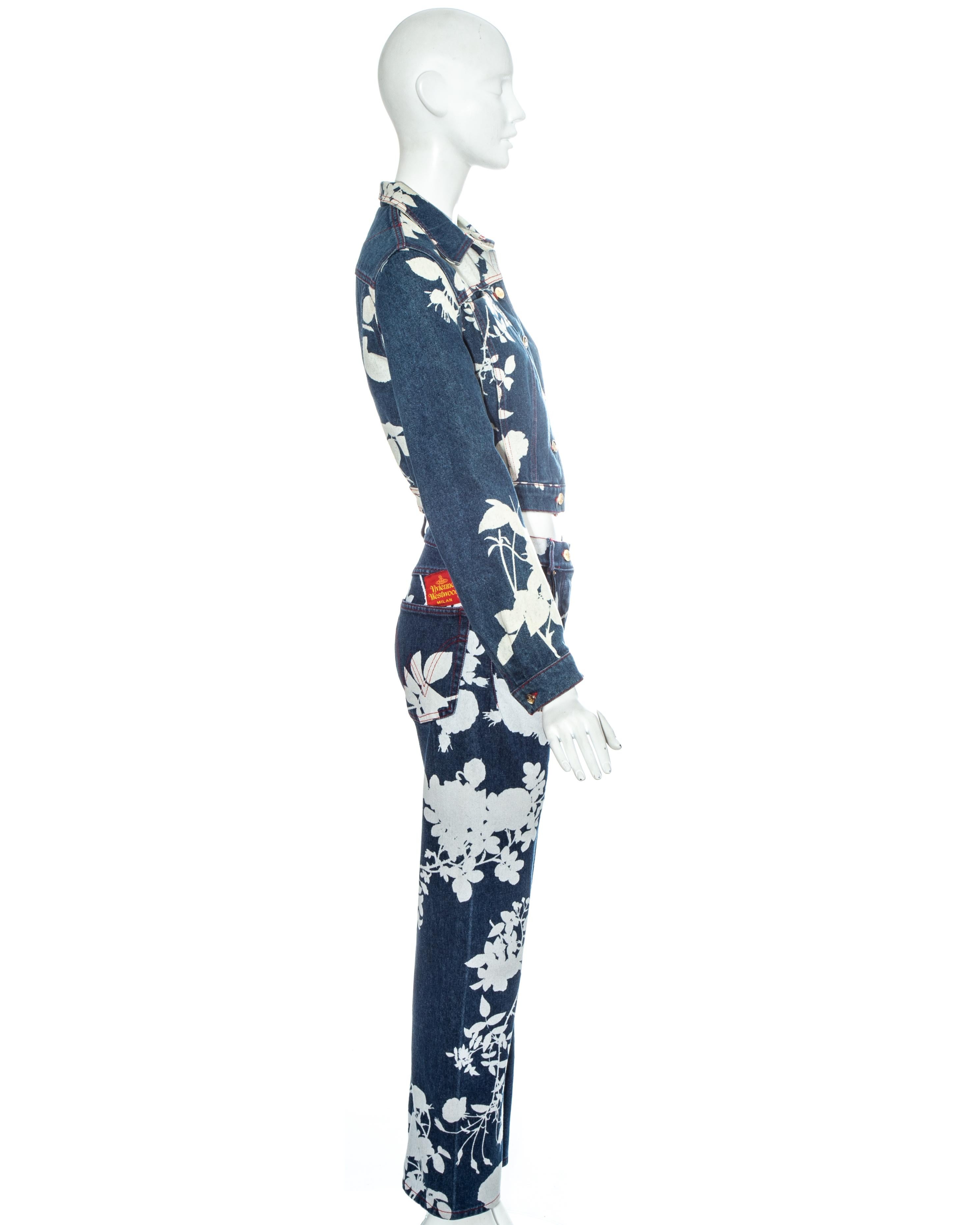 Blauer Denim-Hosenanzug von Vivienne Westwood mit gebleichter Blumendruck, Frühjahr/Sommer 1994 1